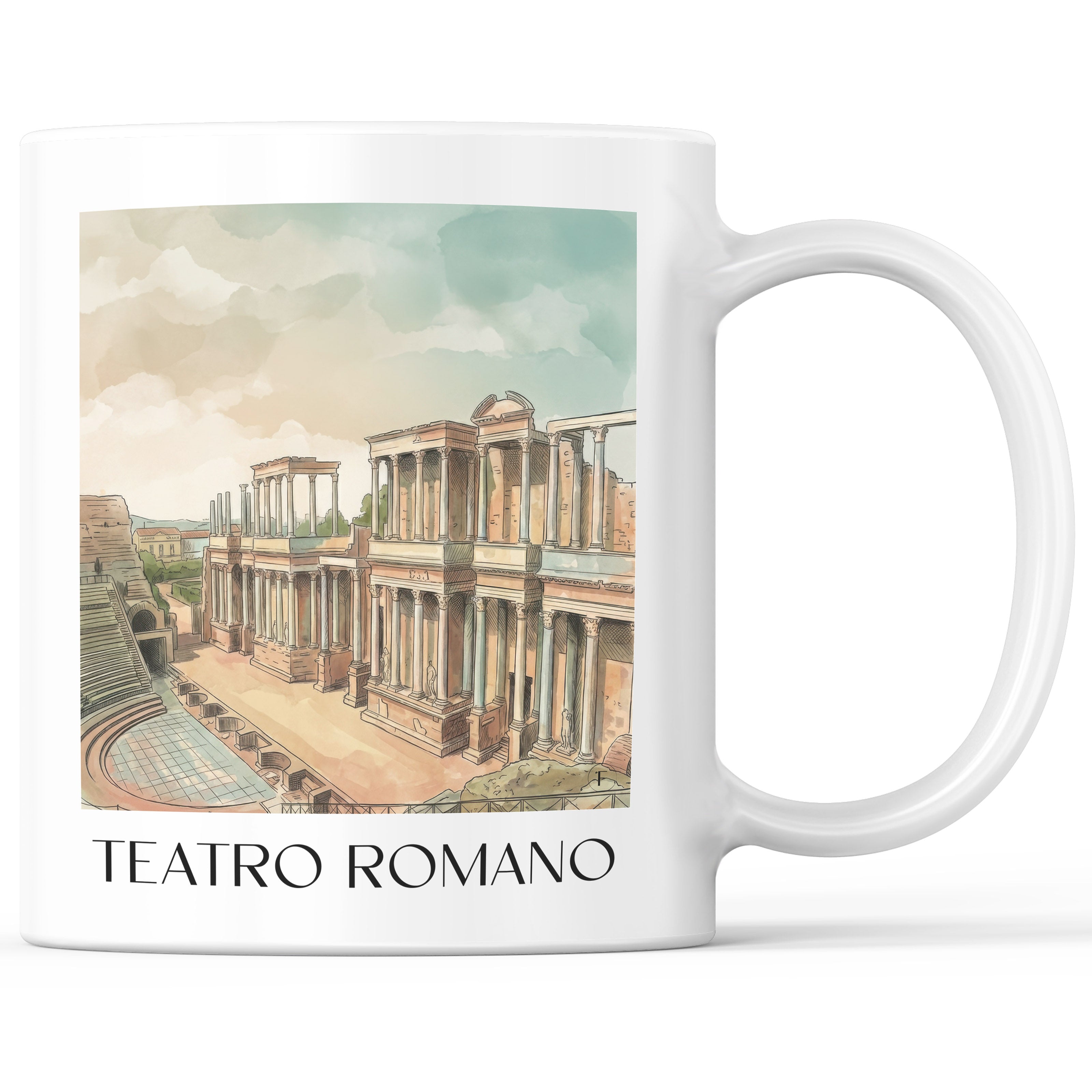 Teatro Romano Kaffeebecher - Mérída - Spanien Becher - Kaffeetasse im Aquarell Stil - favplace