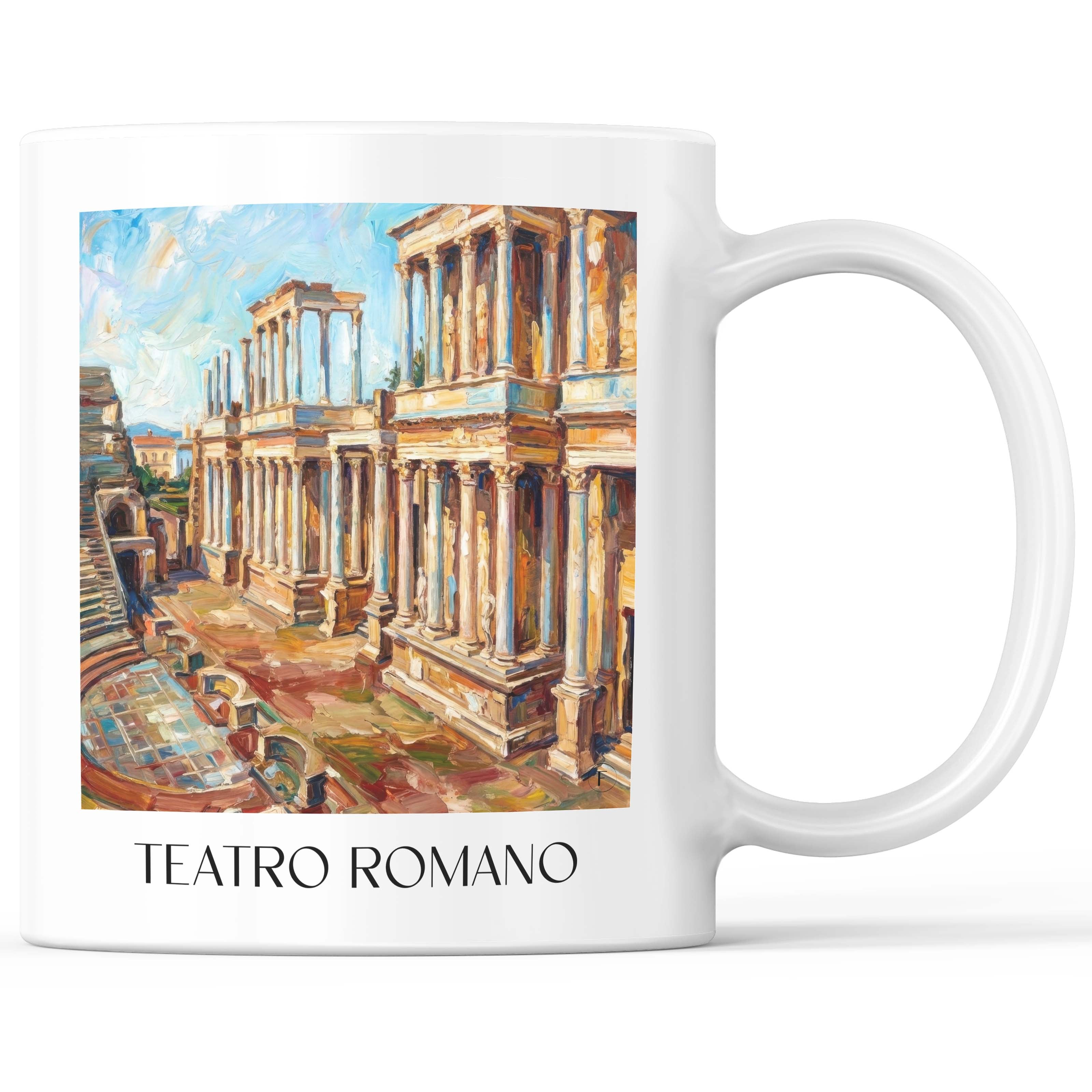Teatro Romano Kaffeebecher - Mérída - Spanien Becher - Kaffeetasse im Ölgemälde Stil - favplace