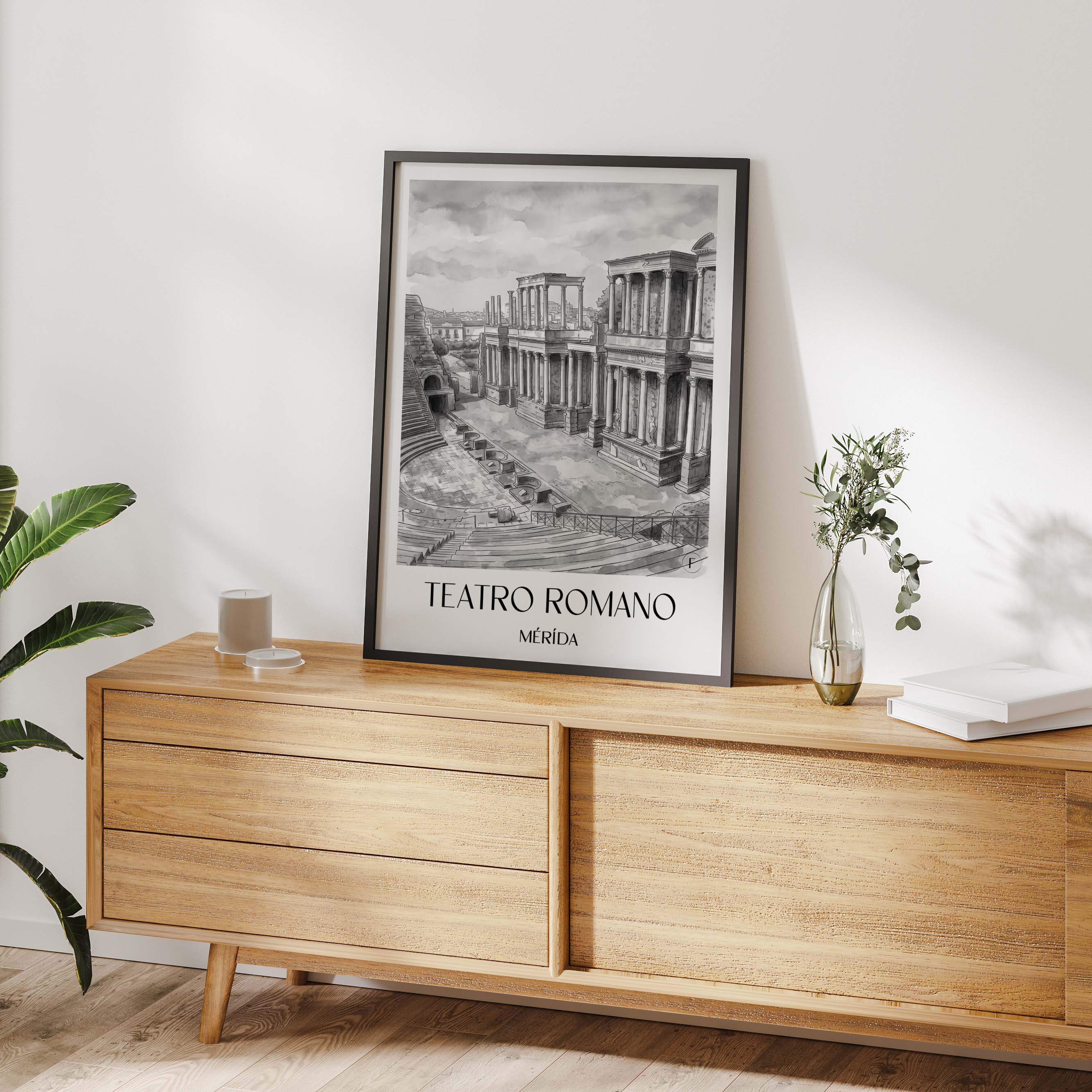 teatro-romano-mérída-spanien-poster-aquarell-schwarz-weiss