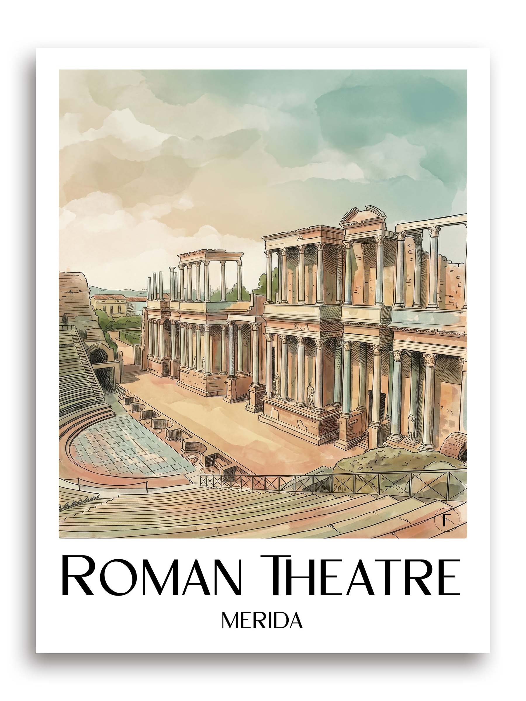 Teatro Romano Poster - Mérída - Spanien Kunstdruck - Aquarell von A4 bis A1 - favplace