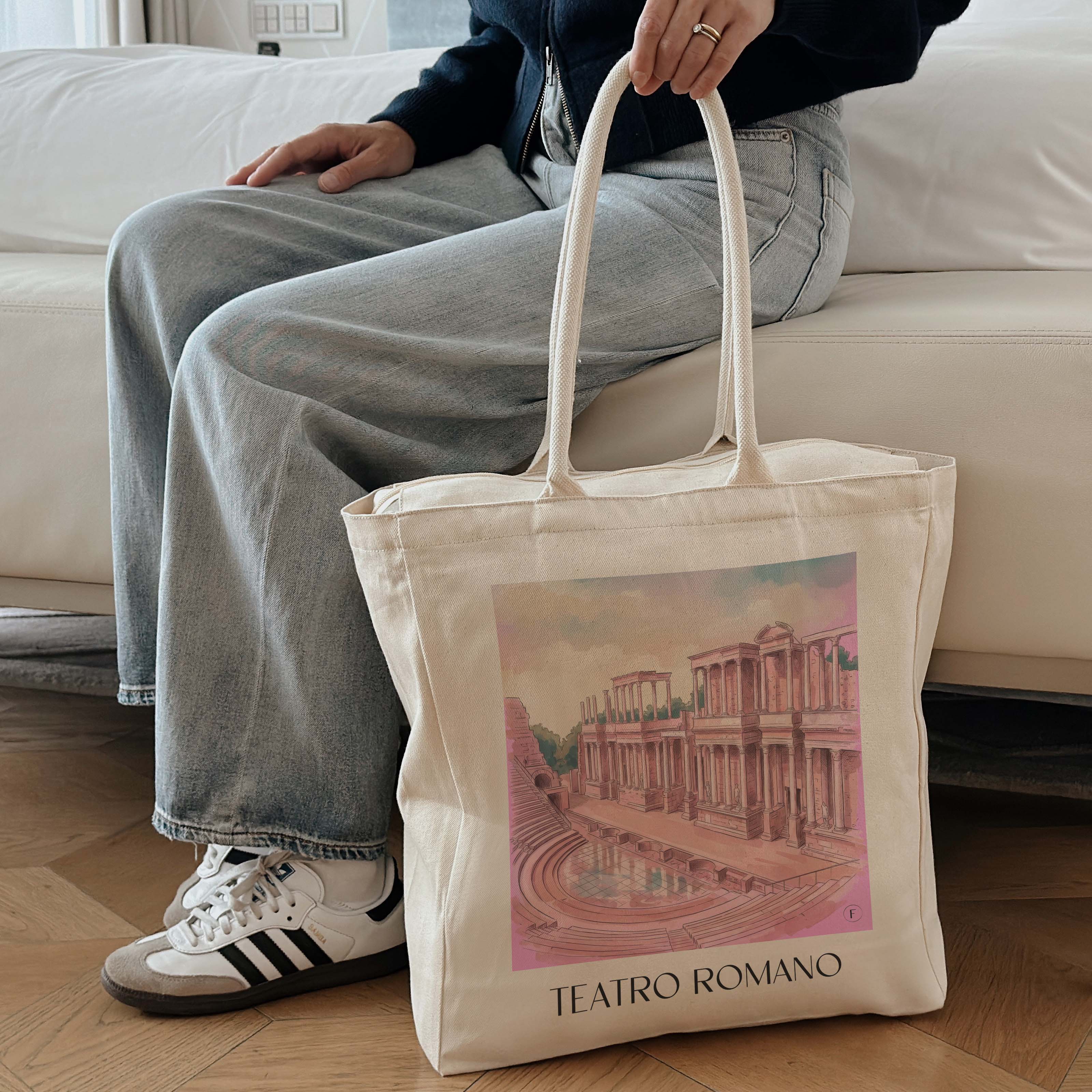 teatro-romano-mérída-spanien-einkaufstasche-aquarell-pink-rosa