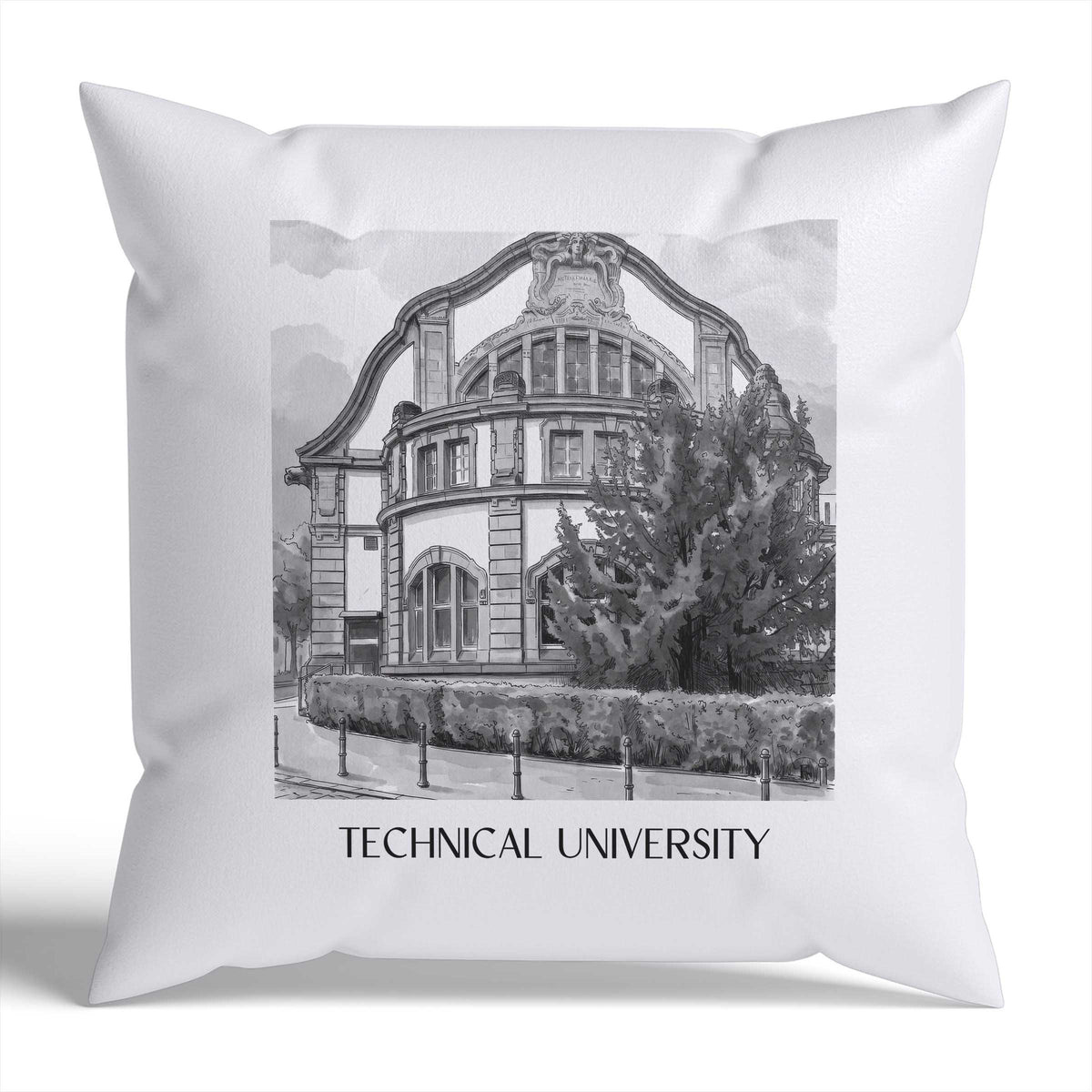 Technische Universität Kissenhülle - Zierkissen Bezug - Darmstadt - Deutschland Kissen bzw. Kissenbezug im Aquarell Schwarz-Weiß Stil - favplace