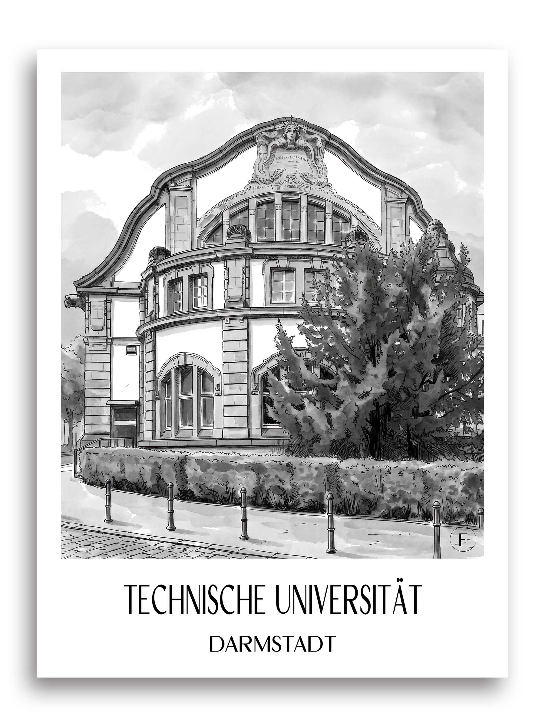 technische-universität-darmstadt-deutschland-poster-aquarell-schwarz-weiss