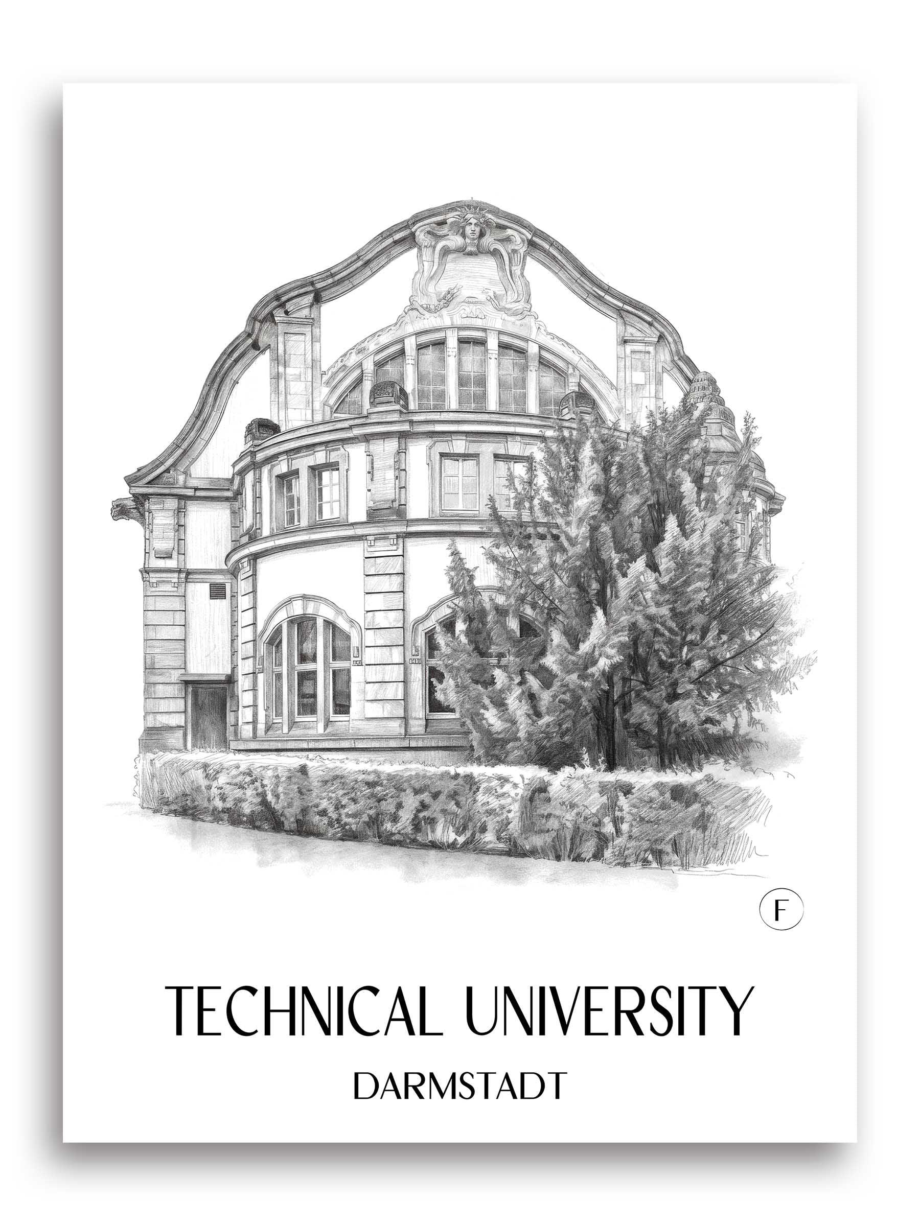 Technische Universität Poster - Darmstadt - Deutschland Kunstdruck - Zeichnung von A4 bis A1