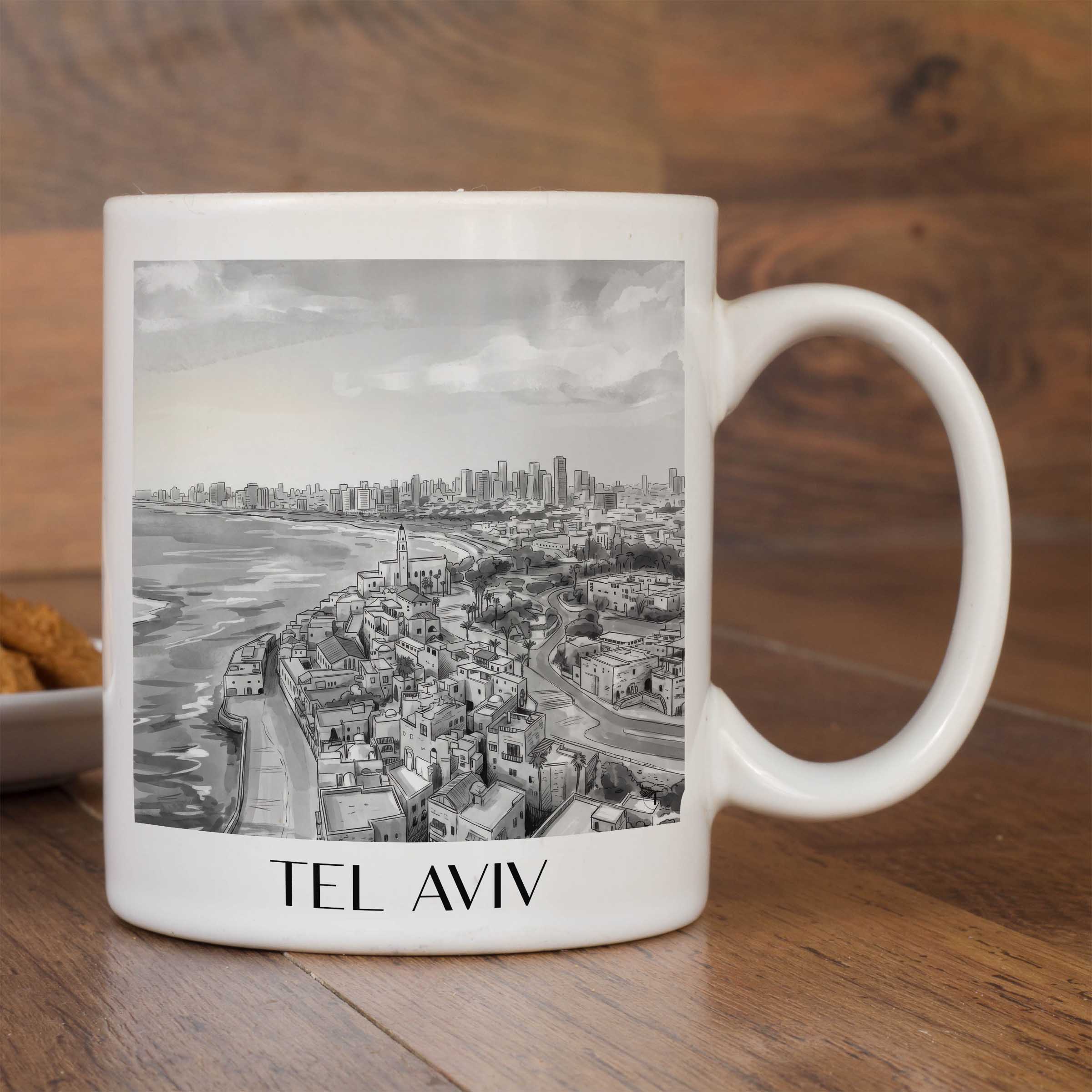 tel-aviv-israel-kaffeebecher-aquarell-schwarz-weiss