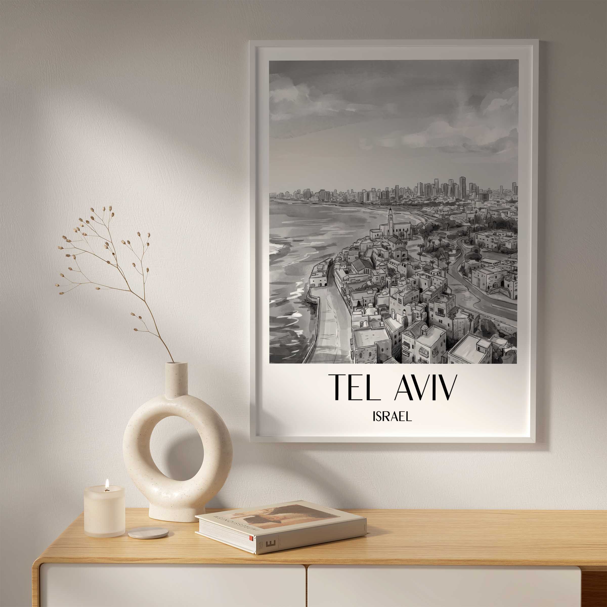 tel-aviv-israel-poster-aquarell-schwarz-weiss