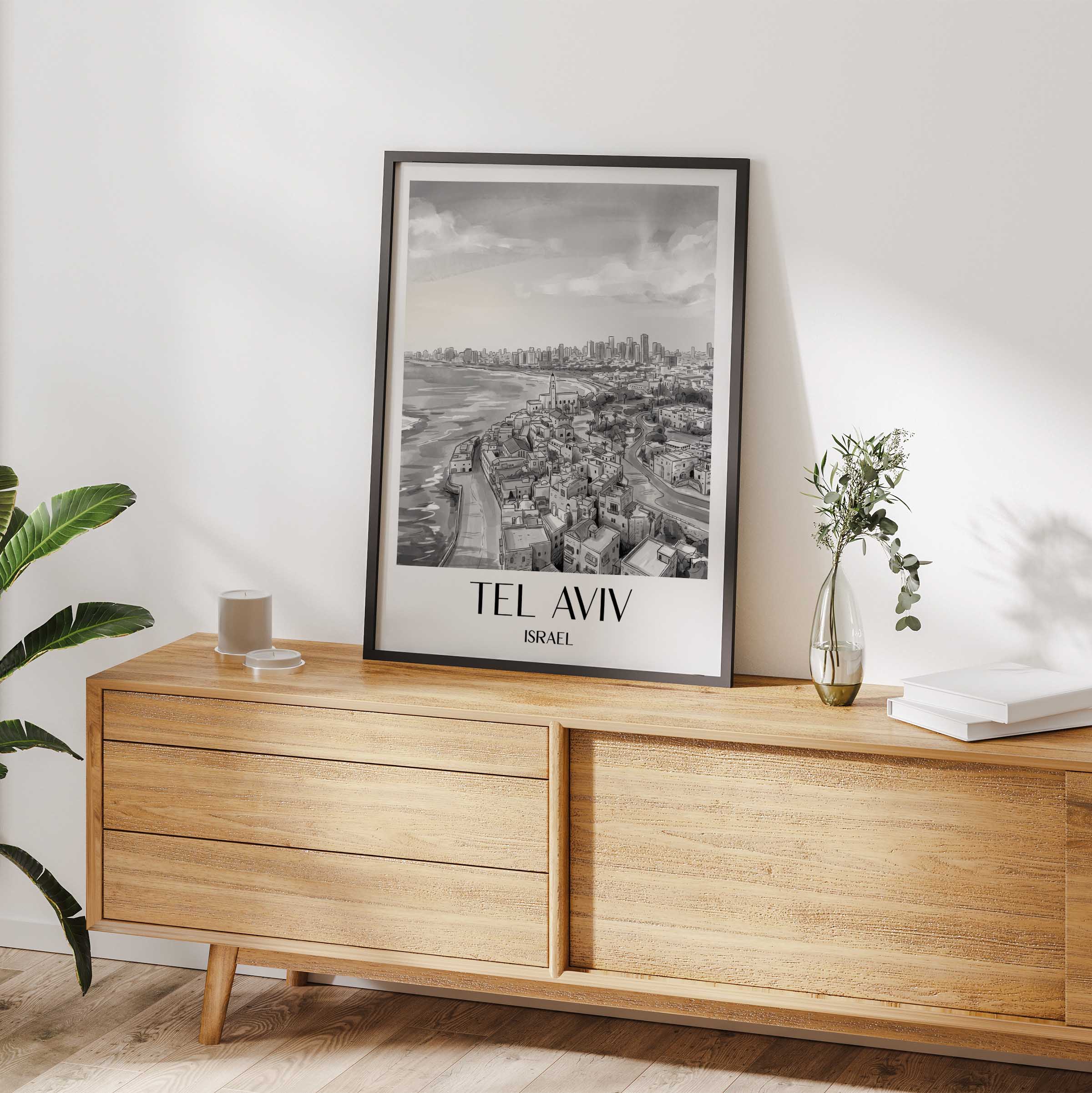 tel-aviv-israel-poster-aquarell-schwarz-weiss