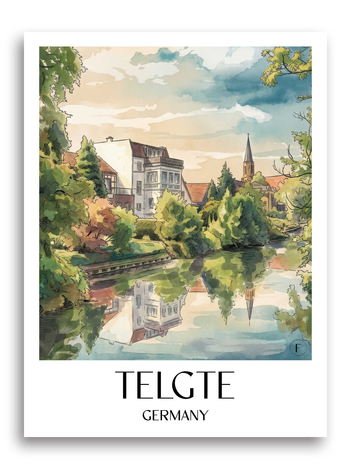 Telgte Poster - Münsterland - Deutschland Kunstdruck - Aquarell von A4 bis A1 - favplace