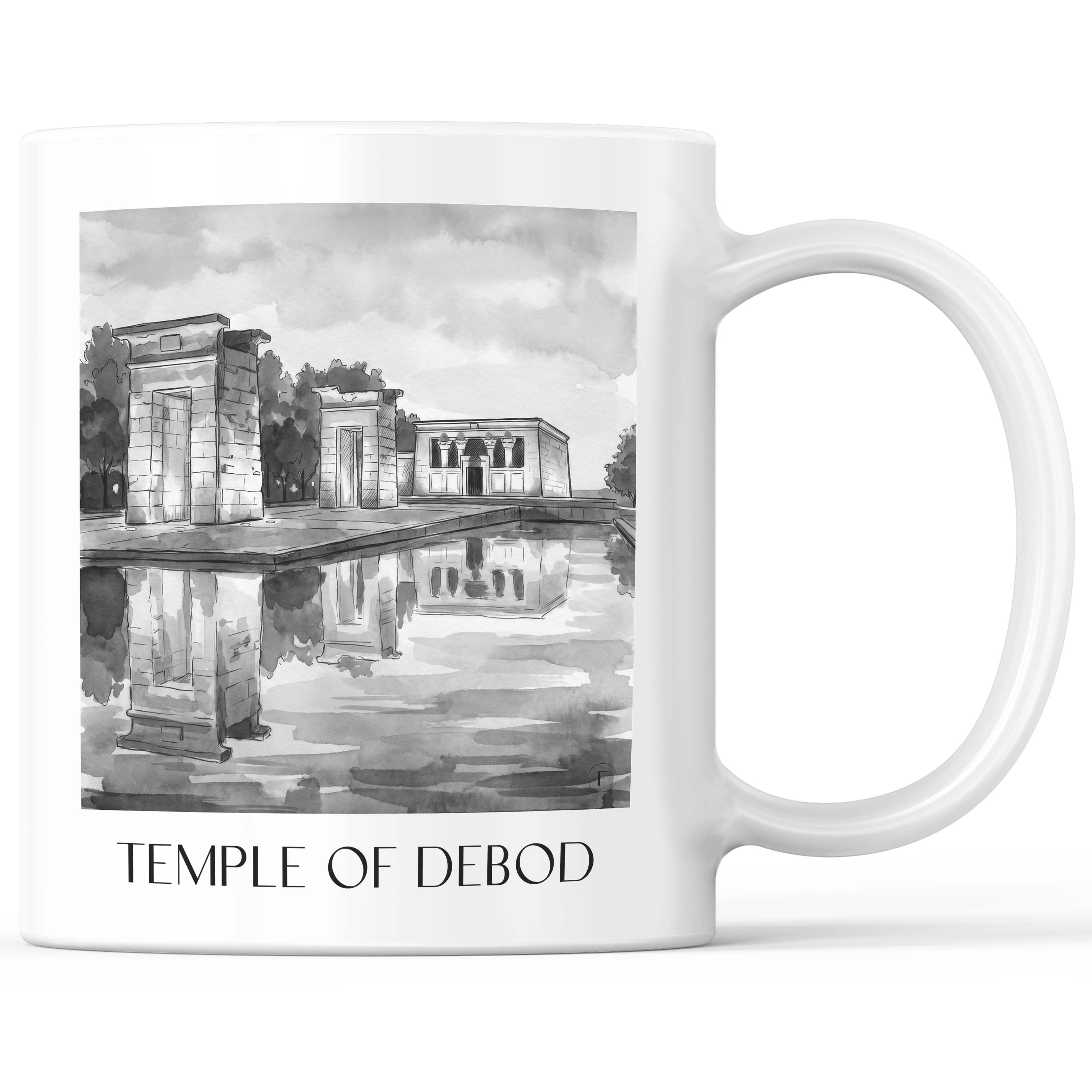 Templo de Debod Kaffeebecher - Madrid - Spanien Becher - Kaffeetasse im Aquarell Schwarz-Weiß Stil - favplace