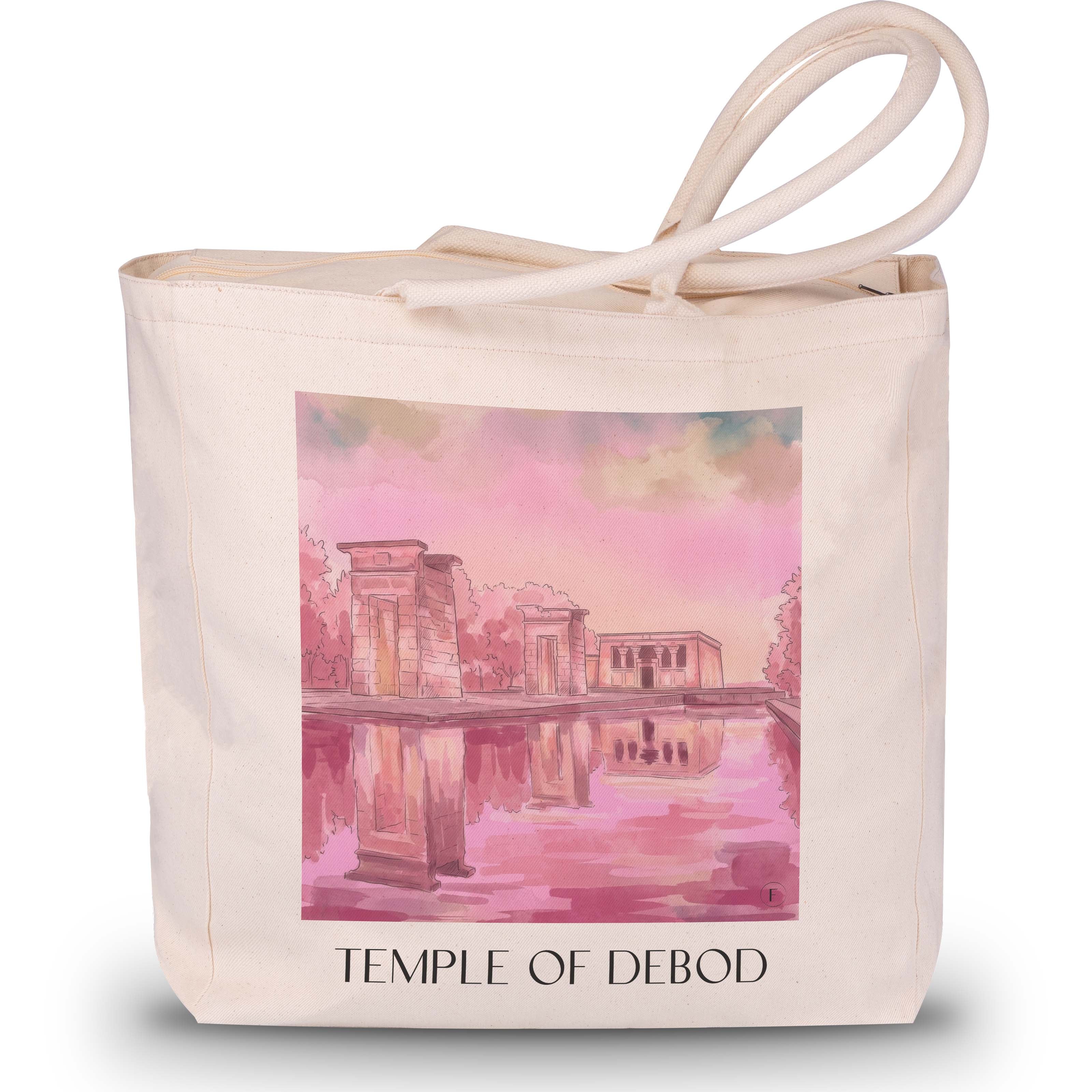Templo de Debod Shopping Tasche - Madrid - Spanien Tote Bag - Einkaufstasche im Aquarell Pink Stil - favplace