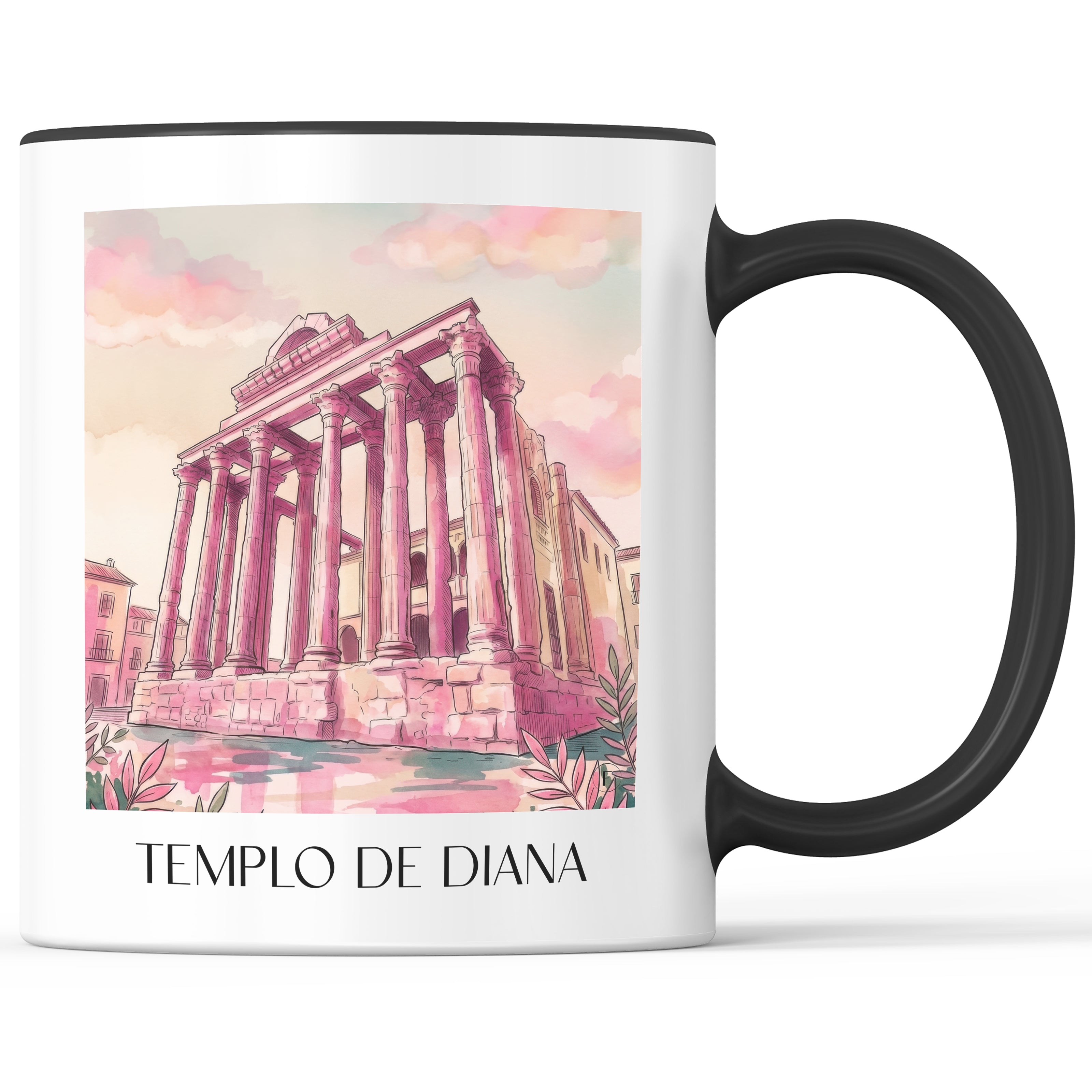 templo-de-diana-mérída-spanien-kaffeebecher-aquarell-pink-rosa