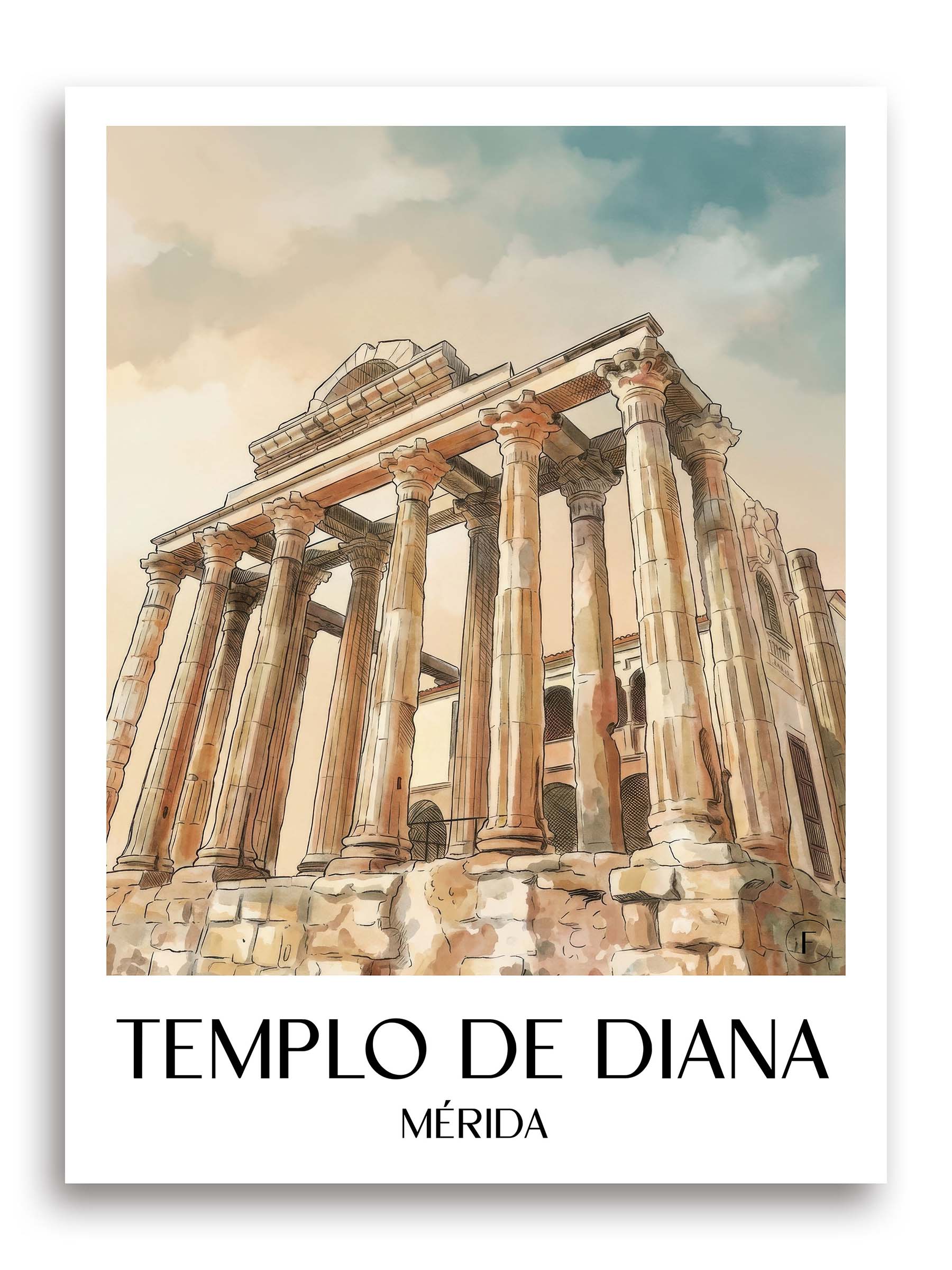 Templo de Diana Poster - Mérída - Spanien Kunstdruck - Aquarell von A4 bis A1 - favplace