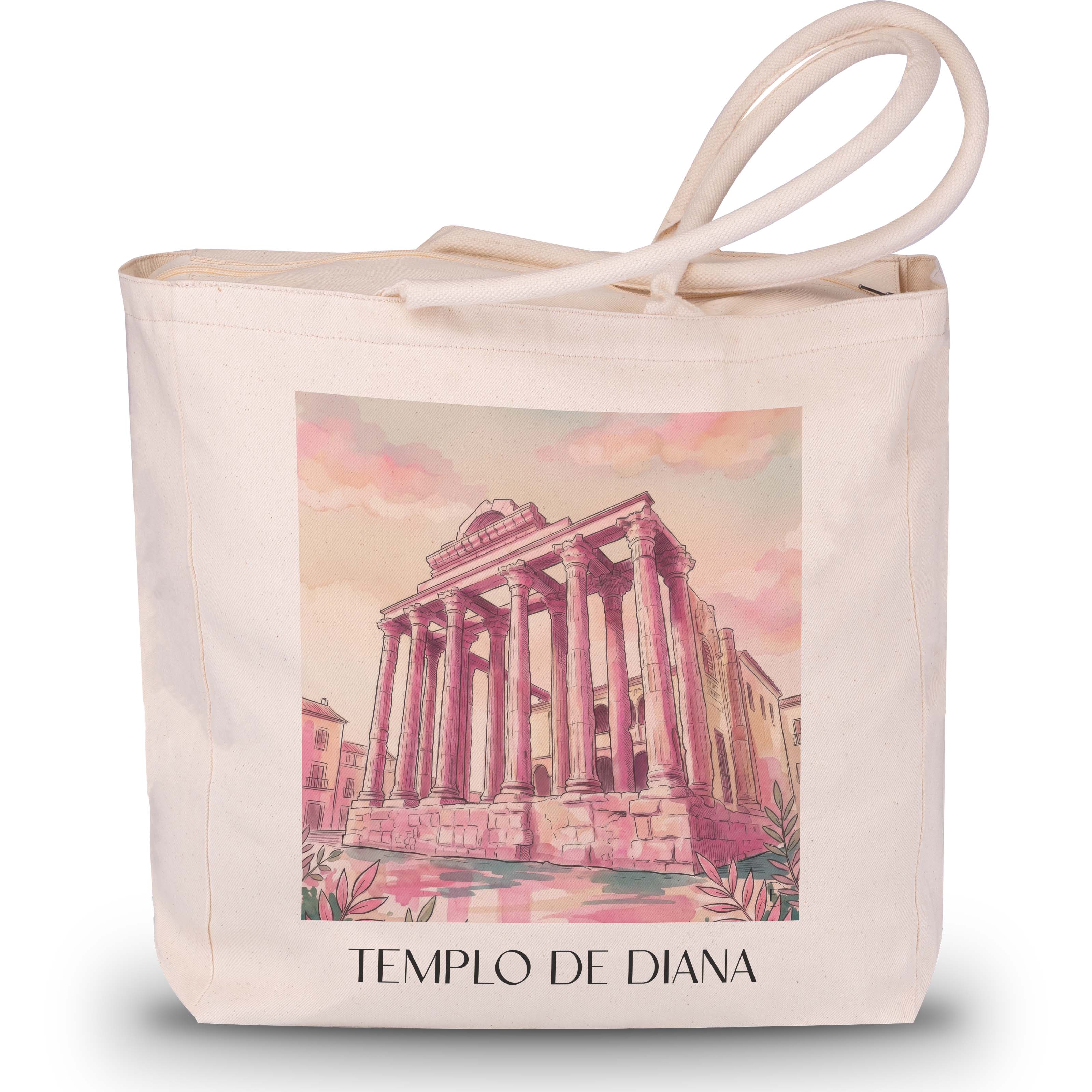 templo-de-diana-mérída-spanien-einkaufstasche-aquarell-pink-rosa