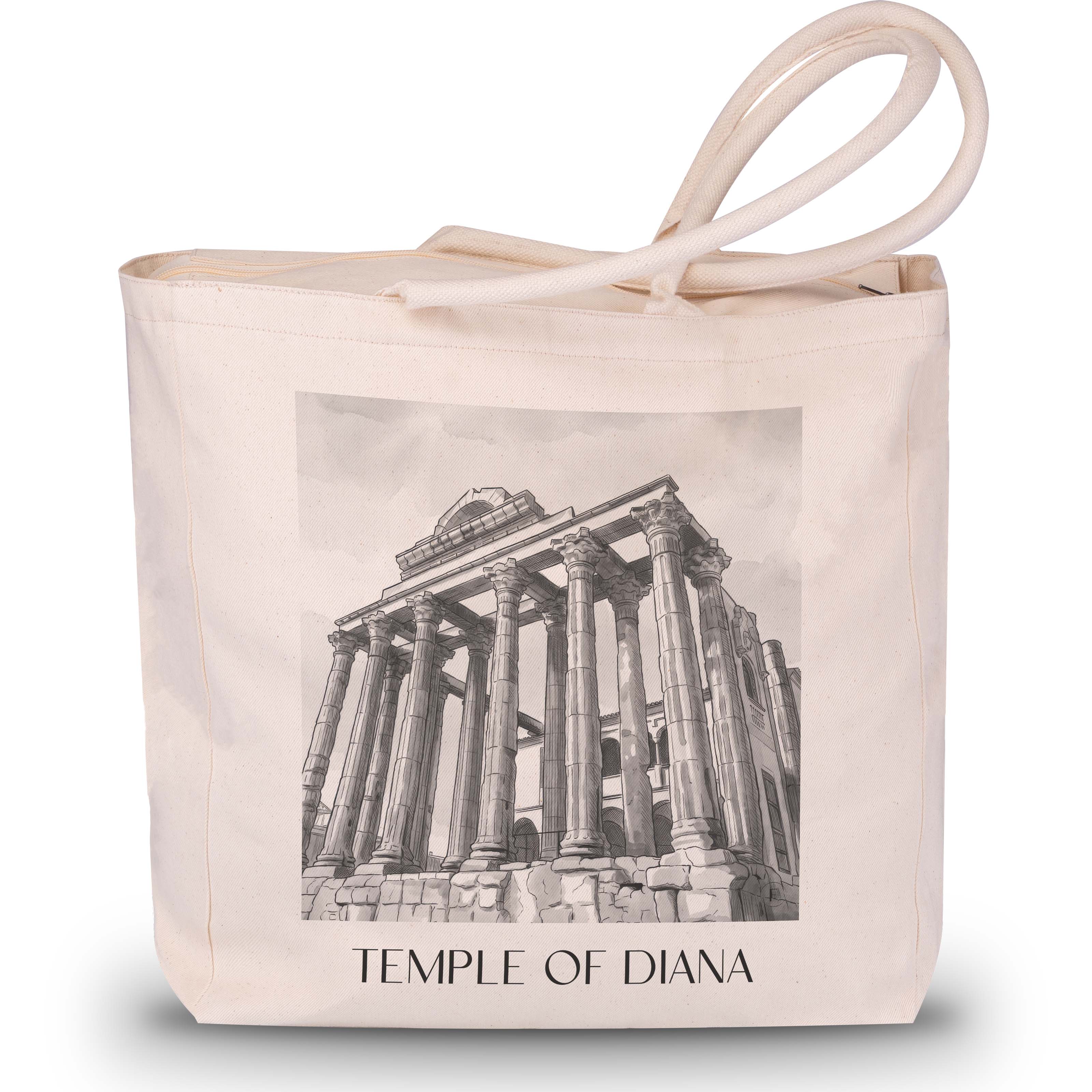 Templo de Diana Shopping Tasche - Mérída - Spanien Tote Bag - Einkaufstasche im Aquarell Schwarz-Weiß Stil - favplace