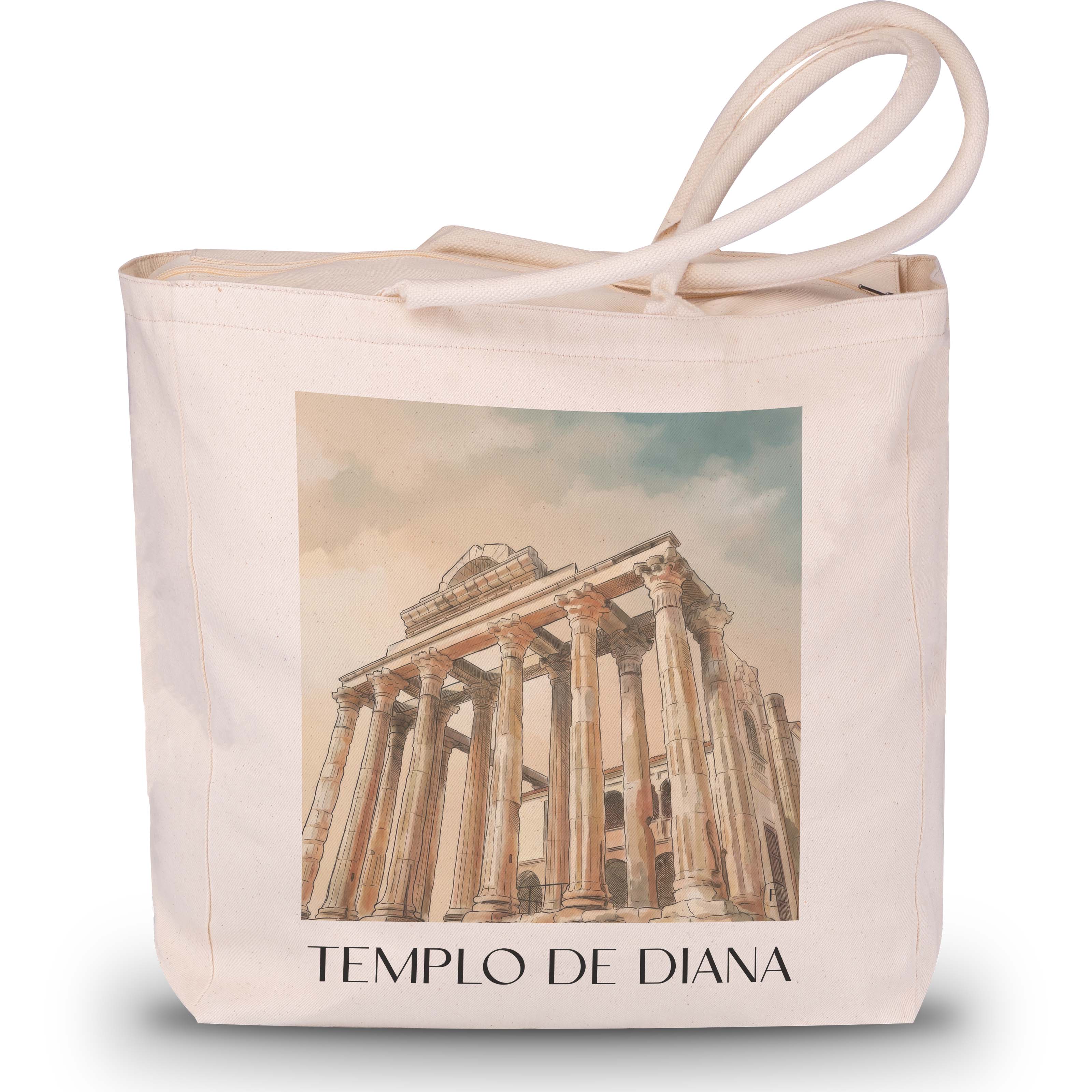 templo-de-diana-mérída-spanien-einkaufstasche-aquarell