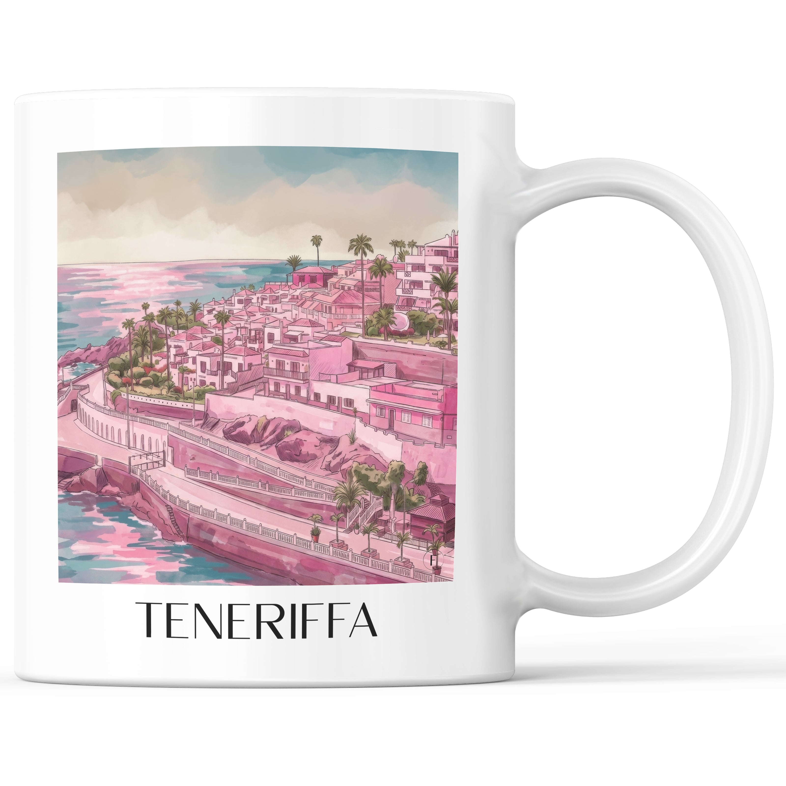 Teneriffa Kaffeebecher - Spanien - Spanien Becher - Kaffeetasse im Aquarell Pink Stil - favplace