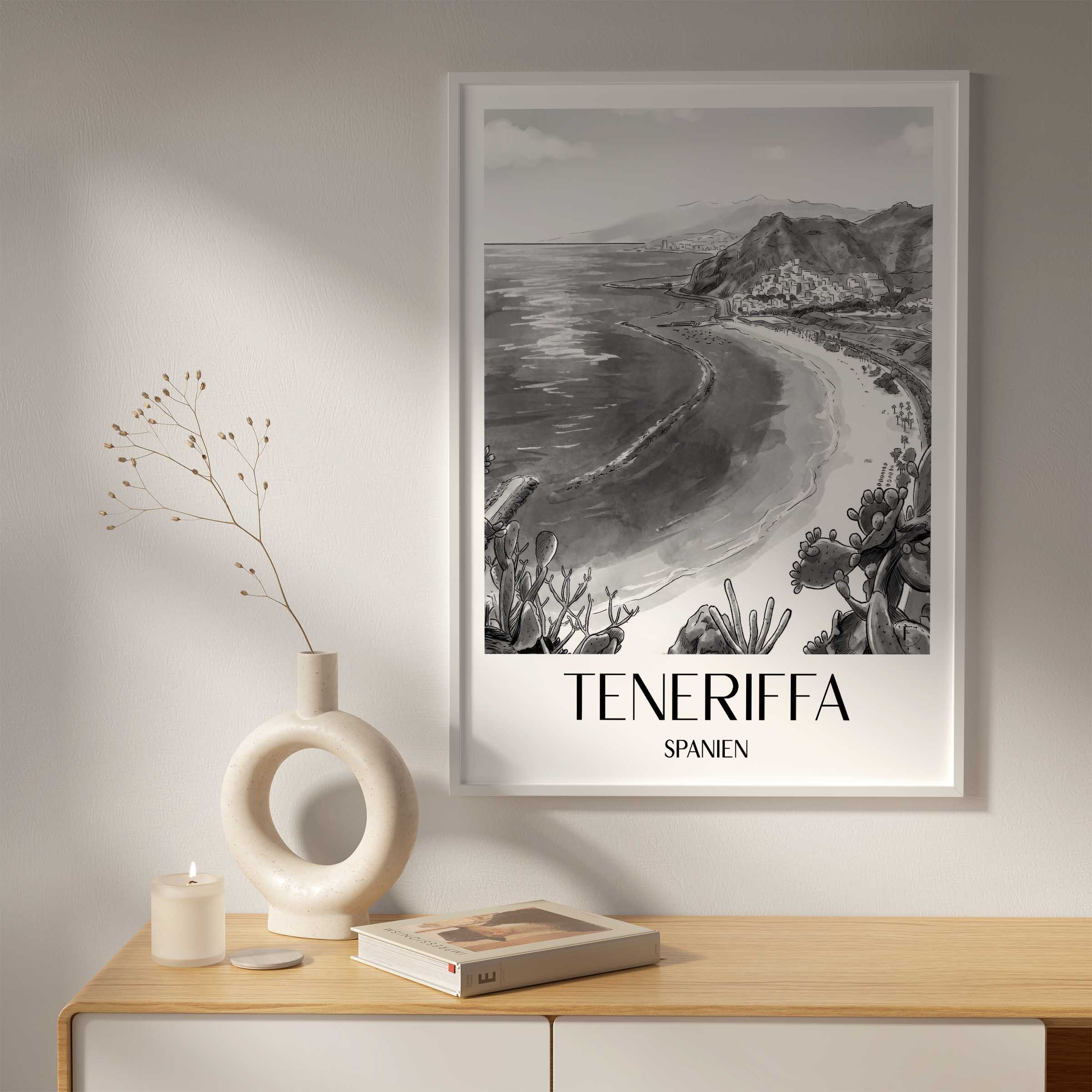 teneriffa-spanien-poster-aquarell-schwarz-weiss