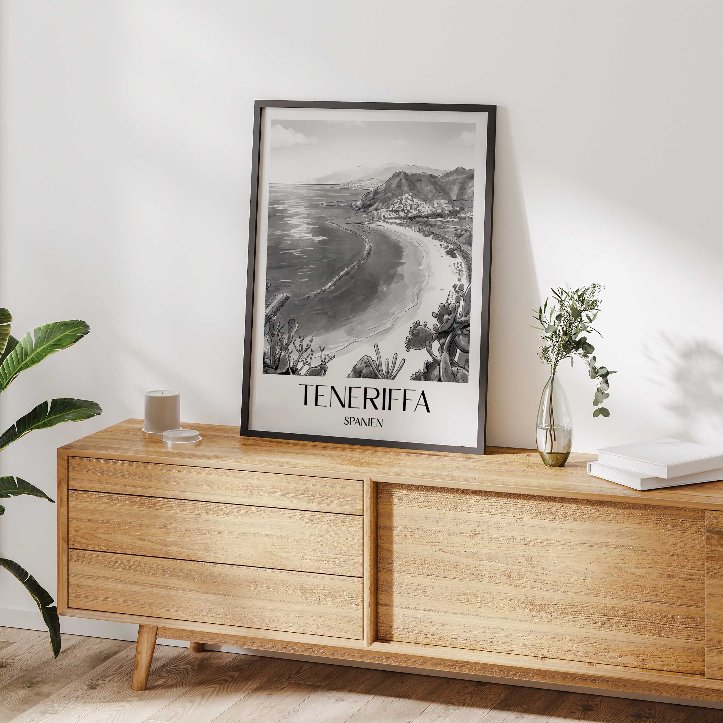 teneriffa-spanien-poster-aquarell-schwarz-weiss