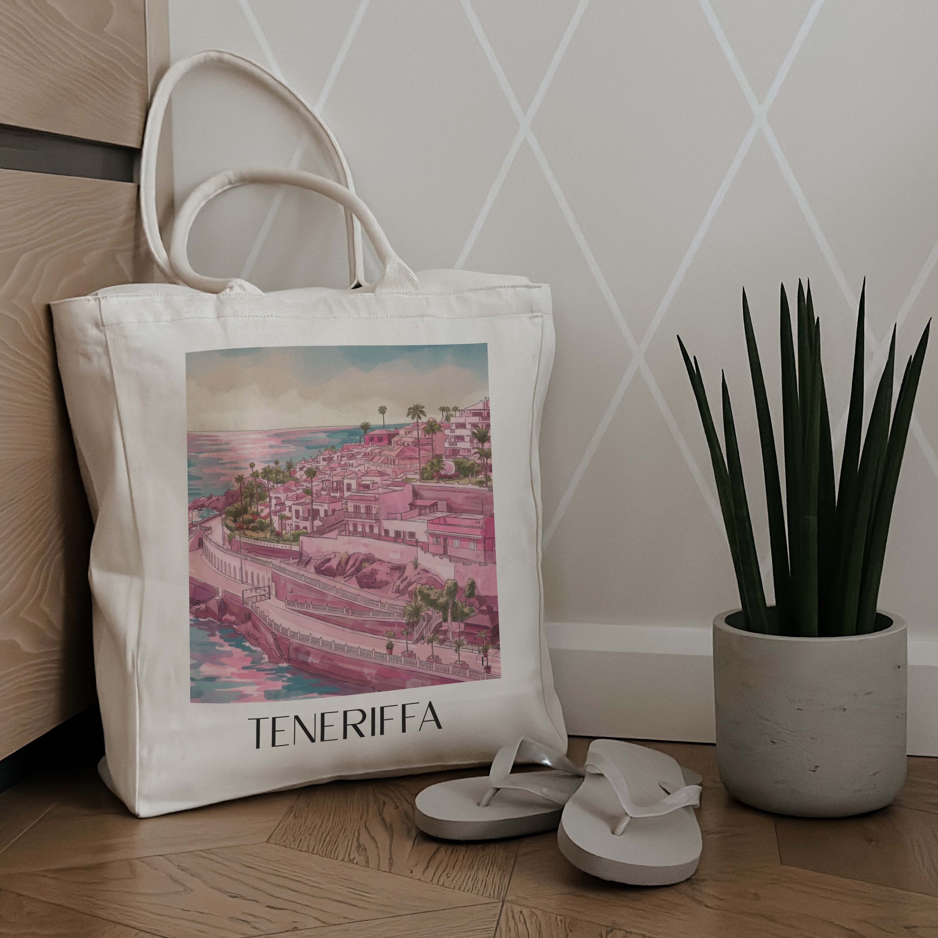 teneriffa-spanien-spanien-einkaufstasche-aquarell-pink-rosa
