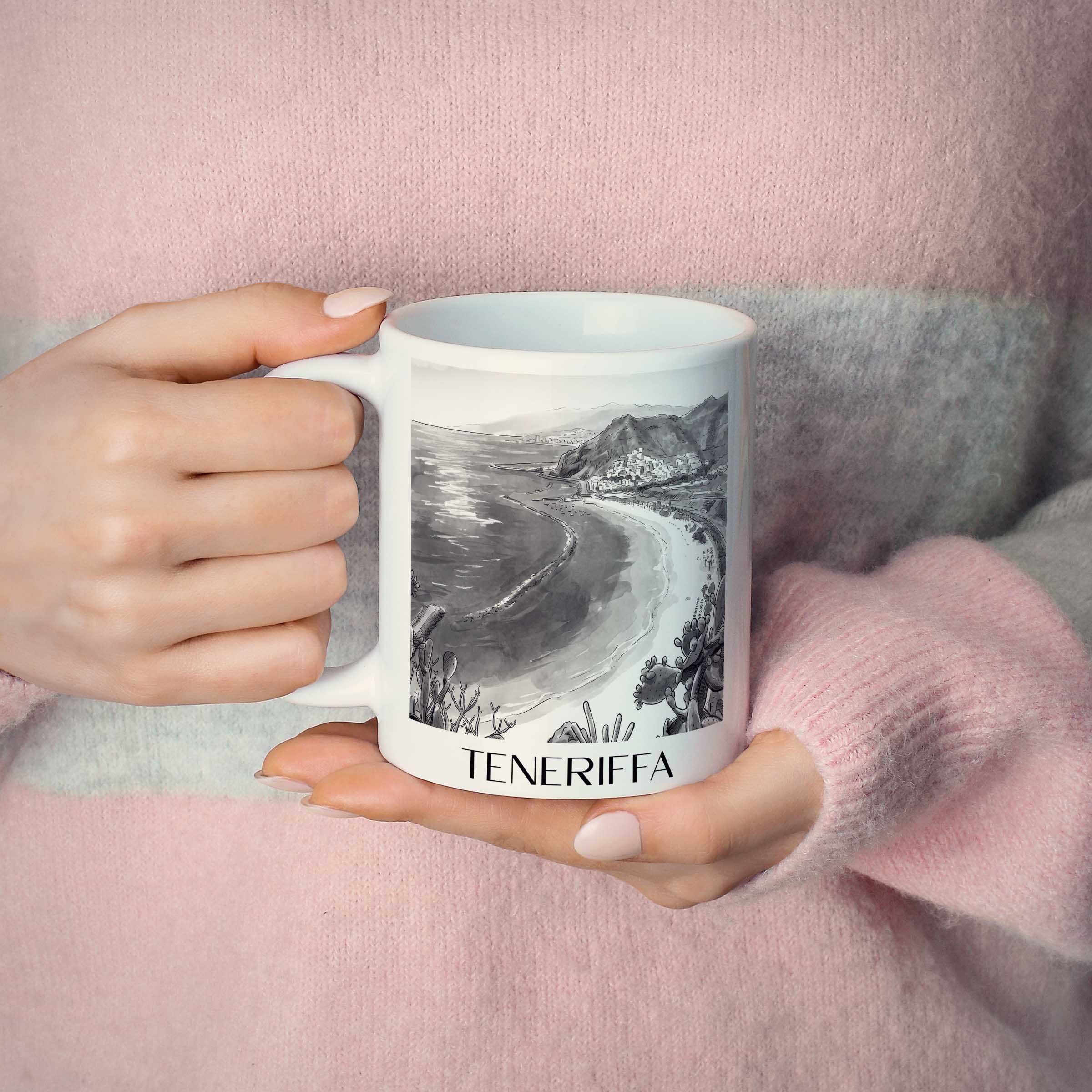teneriffa-spanien-kaffeebecher-aquarell-schwarz-weiss
