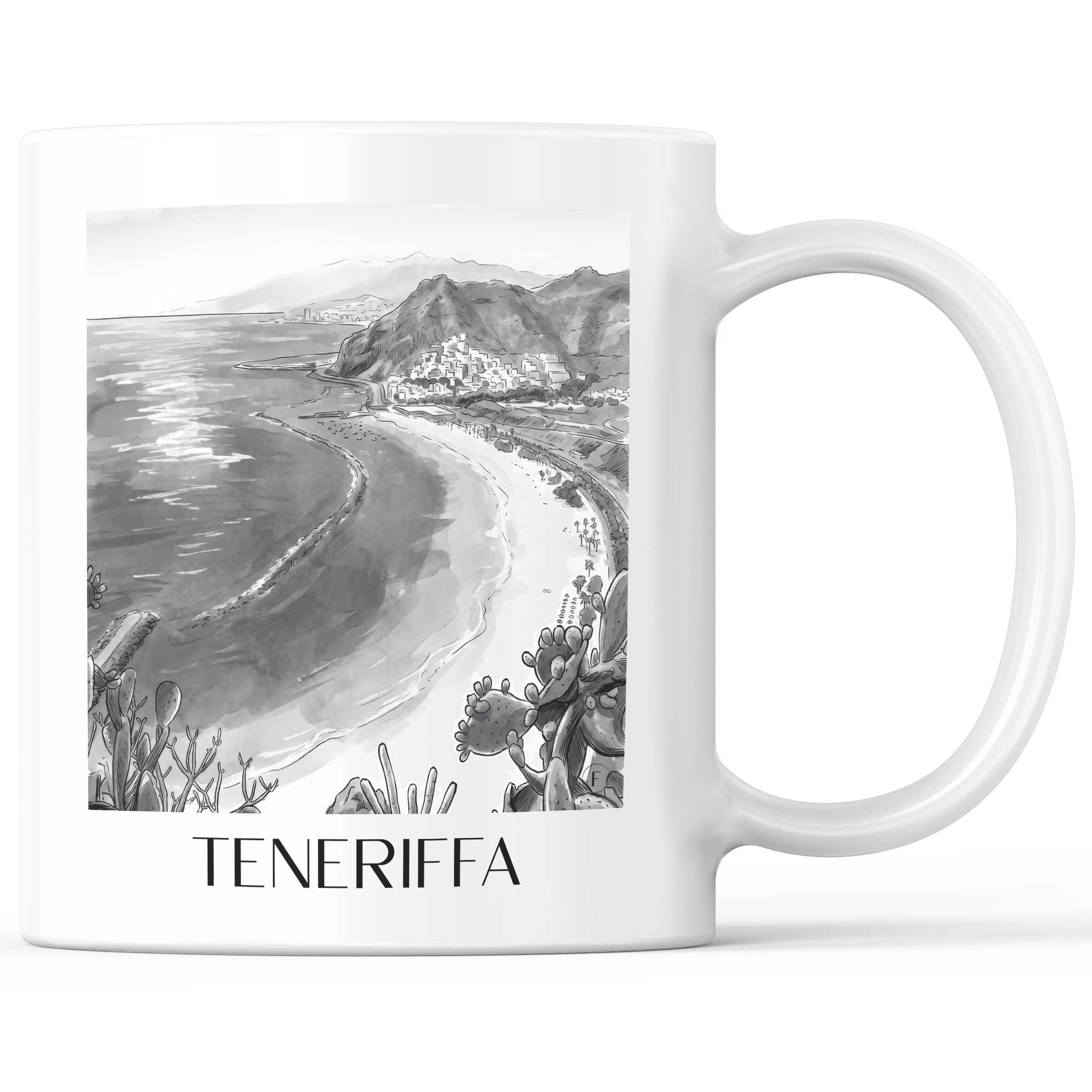 Teneriffa - Spanien Becher - Kaffeetasse im Aquarell Schwarz-Weiß Stil - favplace