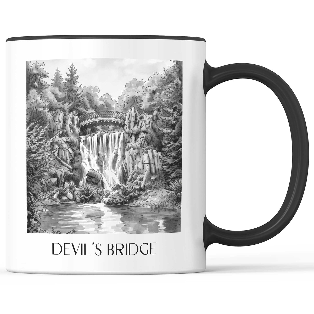 Teufelsbrücke Kaffeebecher - Kassel - Deutschland Becher - Kaffeetasse im Aquarell Schwarz-Weiß Stil - favplace