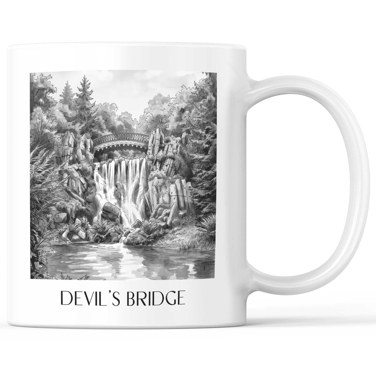 Teufelsbrücke Kaffeebecher - Kassel - Deutschland Becher - Kaffeetasse im Aquarell Schwarz-Weiß Stil - favplace
