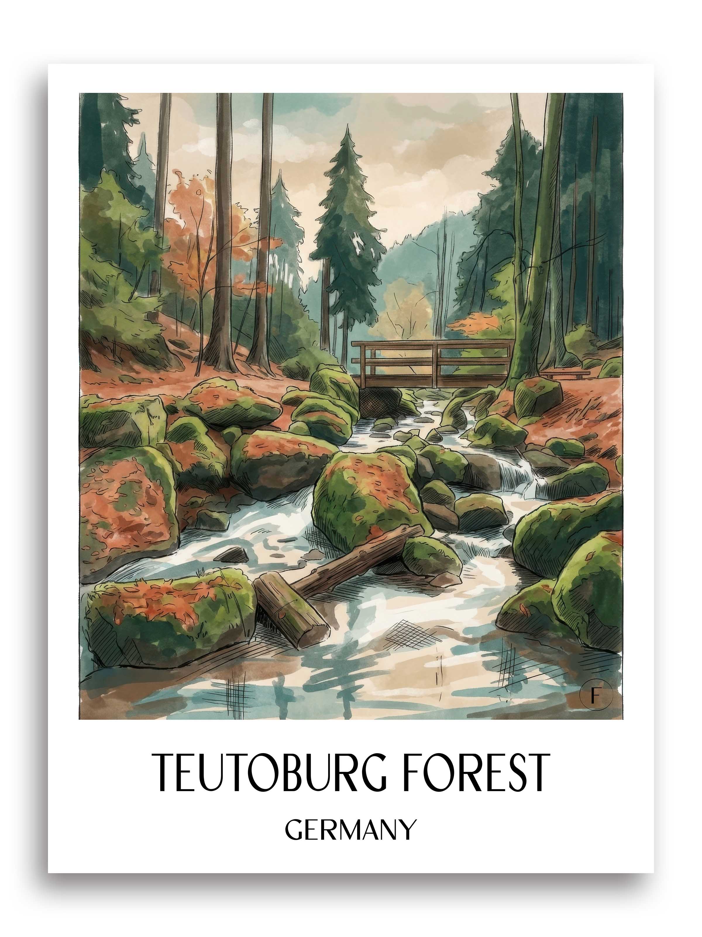 Teutoburger Wald Poster - Ostwestfalen - Deutschland Kunstdruck - Aquarell von A4 bis A1 - favplace