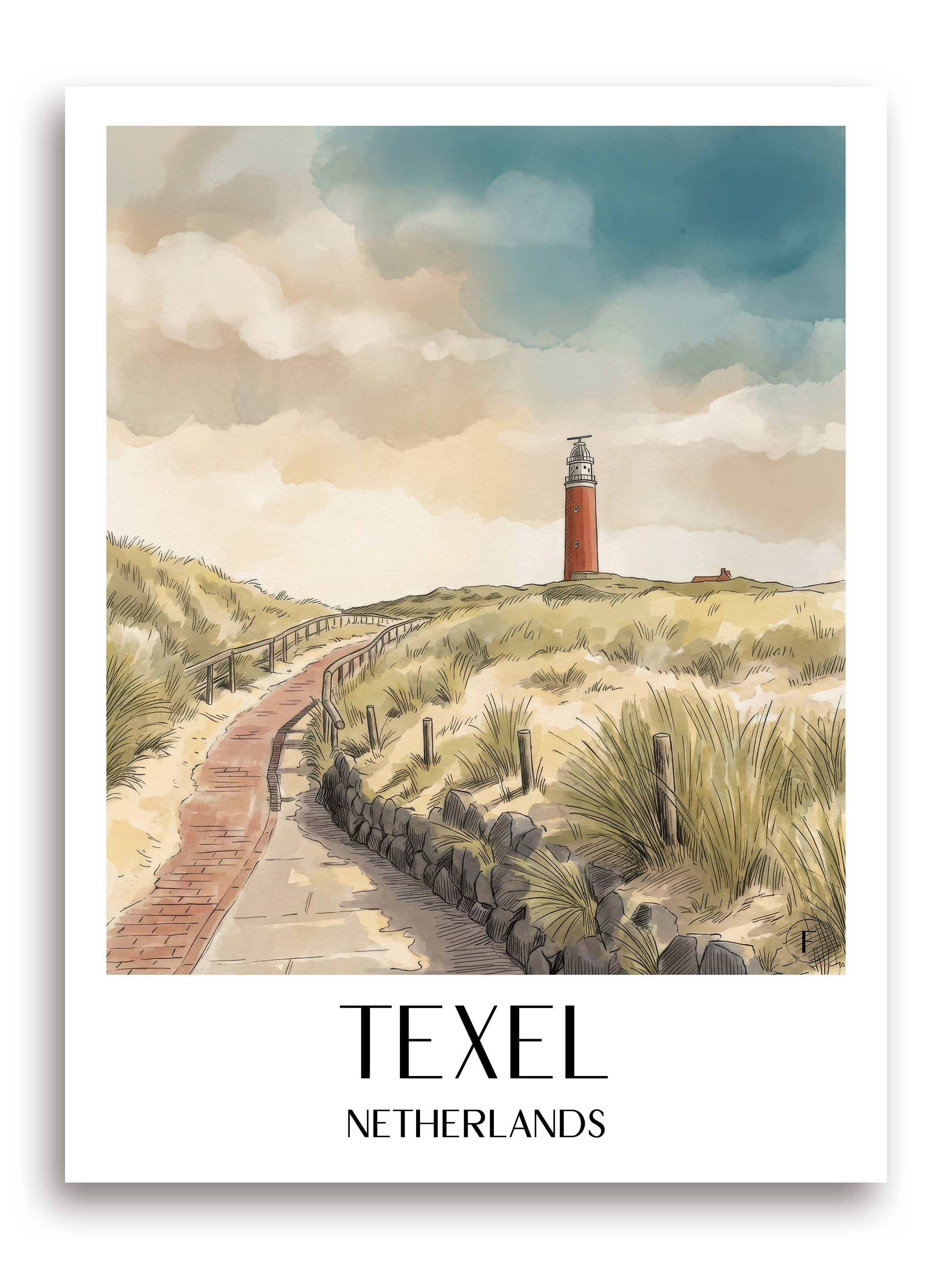 Texel Poster - Niederlande Kunstdruck - Aquarell von A4 bis A1 - favplace