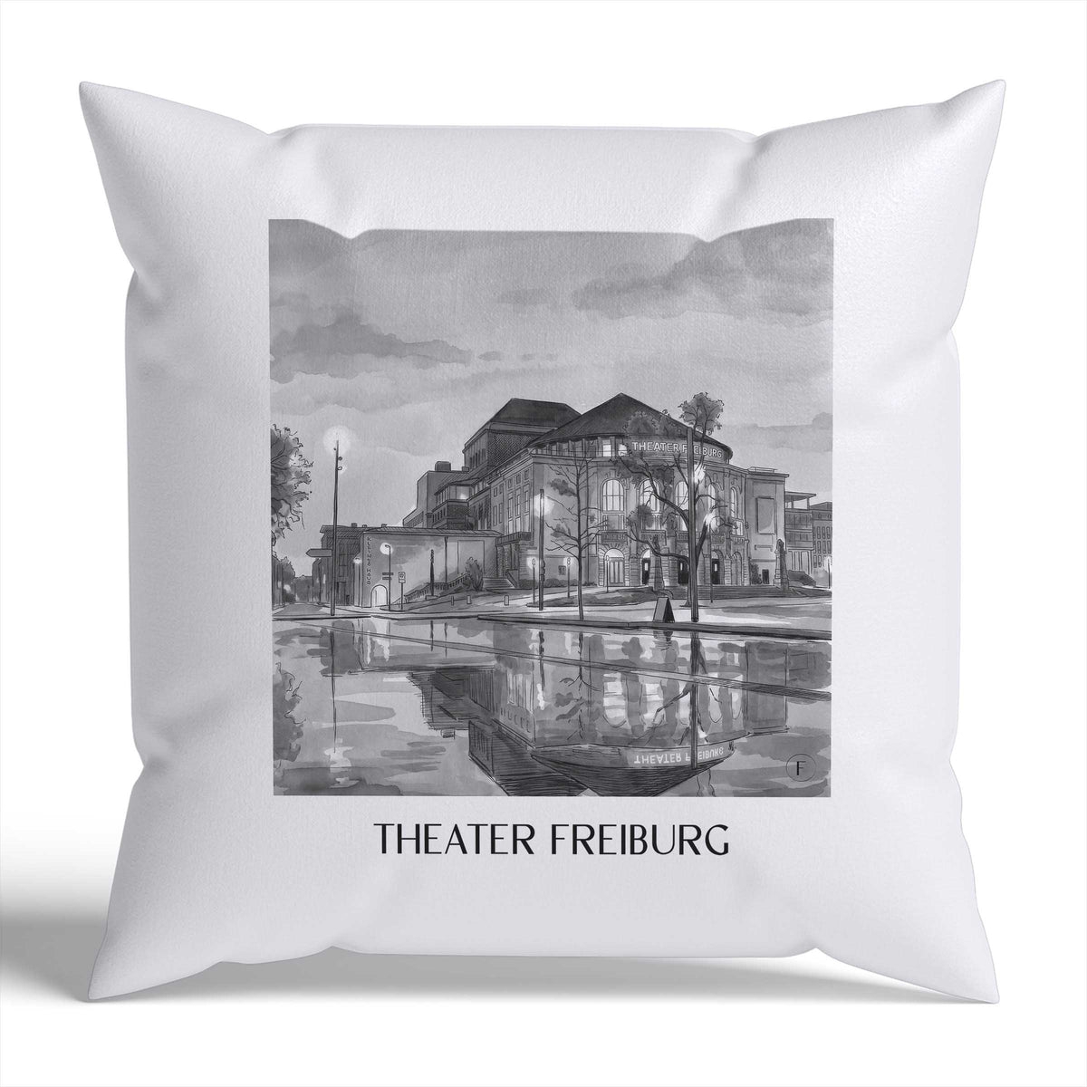 Theater Kissenhülle - Zierkissen Bezug - Freiburg - Deutschland Kissen bzw. Kissenbezug im Aquarell Schwarz-Weiß Stil - favplace