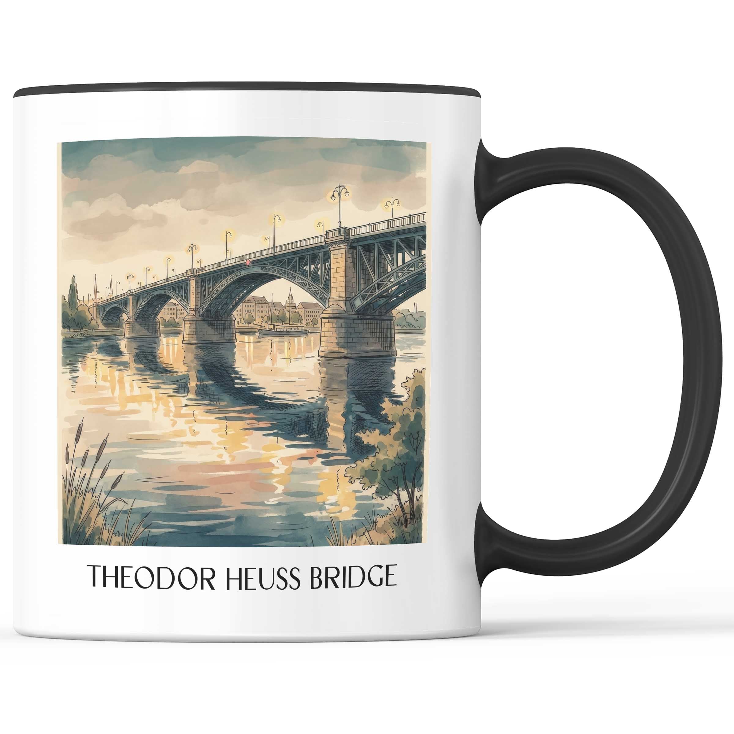 Theodor-Heuss-Brücke Kaffeebecher - Mainz - Deutschland Becher - Kaffeetasse im Aquarell Stil - favplace