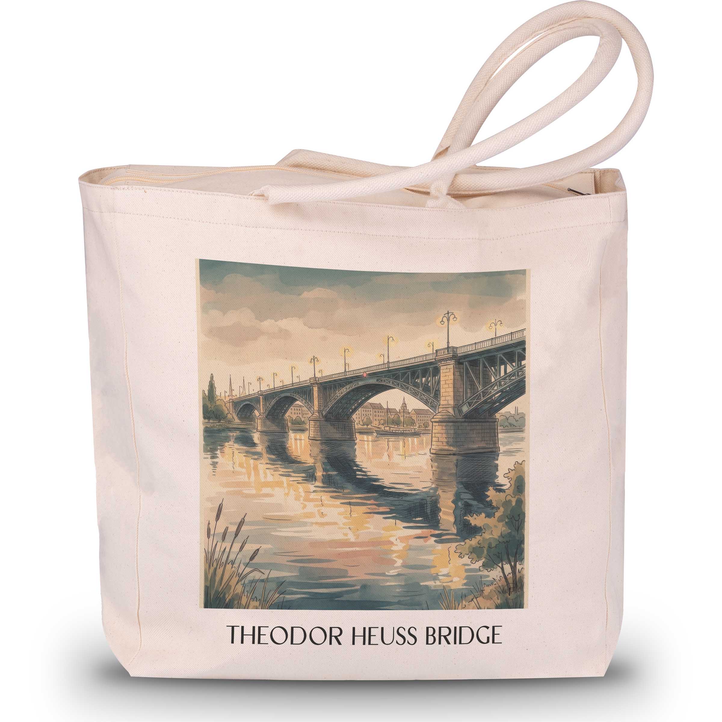 Theodor-Heuss-Brücke Shopping Tasche - Mainz - Deutschland Tote Bag - Einkaufstasche im Aquarell Stil - favplace