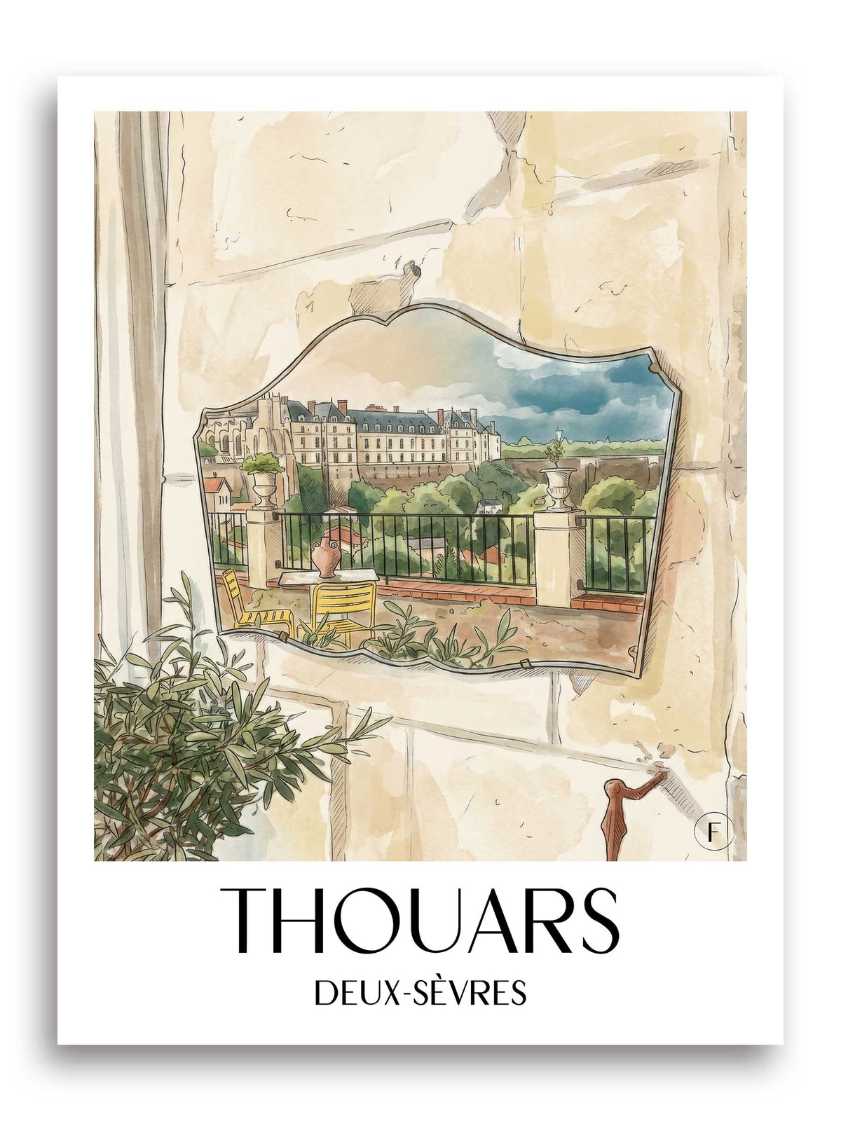 Thouars Poster - Deux-Sèvres - Frankreich Kunstdruck - Aquarell von A4 bis A1 - favplace