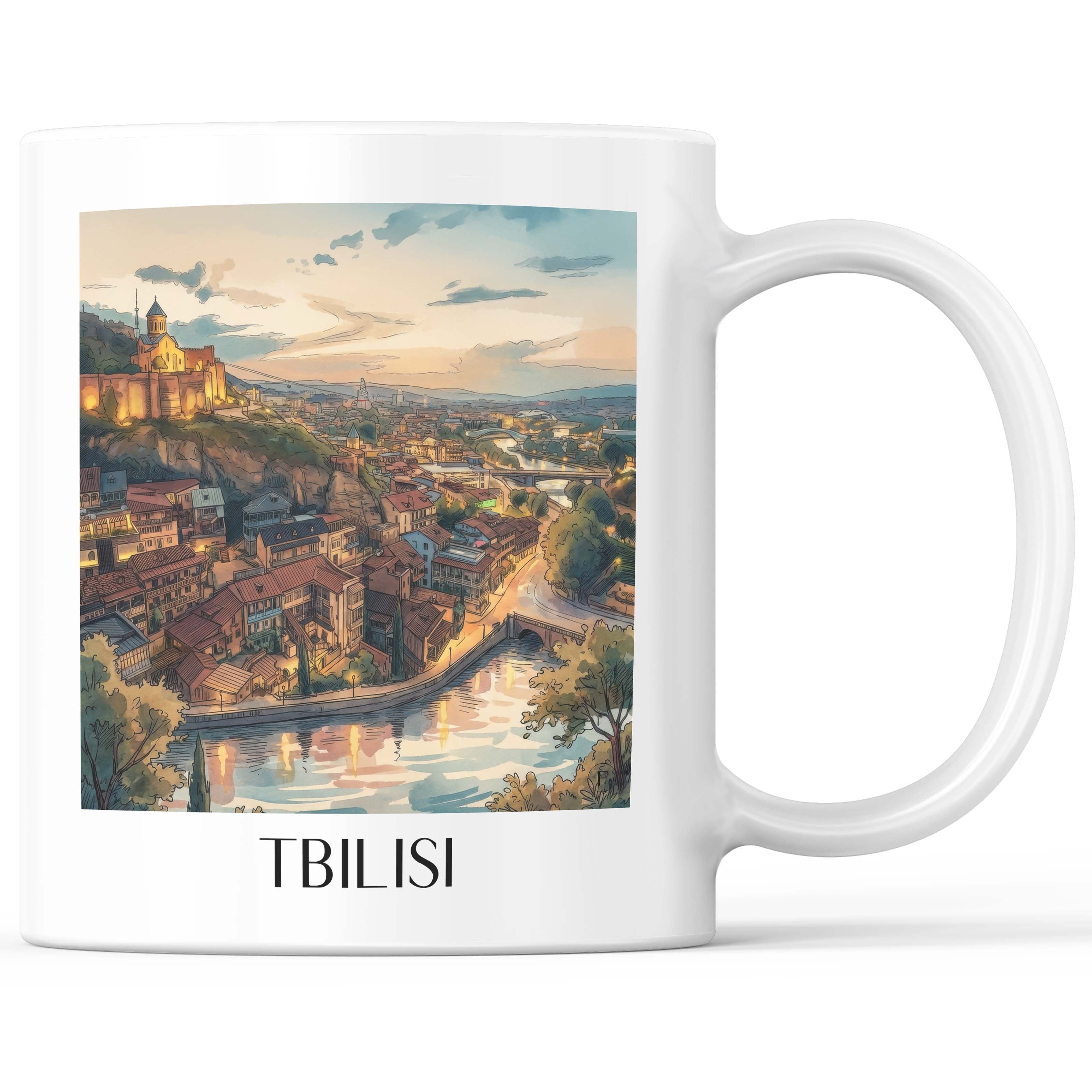 Tiflis - Georgien Becher - Kaffeetasse im Aquarell Stil - favplace