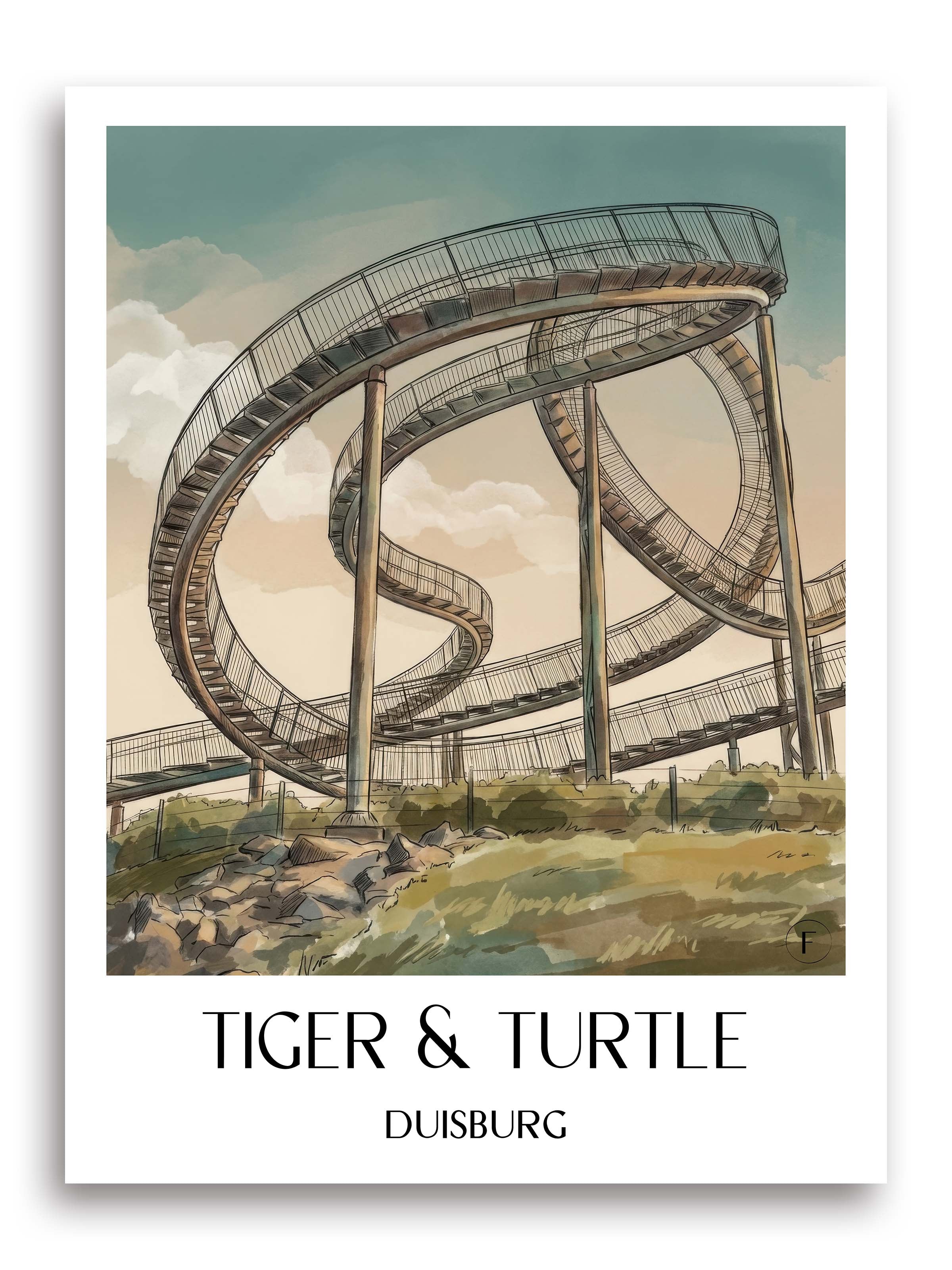 Tiger & Turtle Poster - Duisburg - Deutschland Kunstdruck - Aquarell von A4 bis A1 - favplace