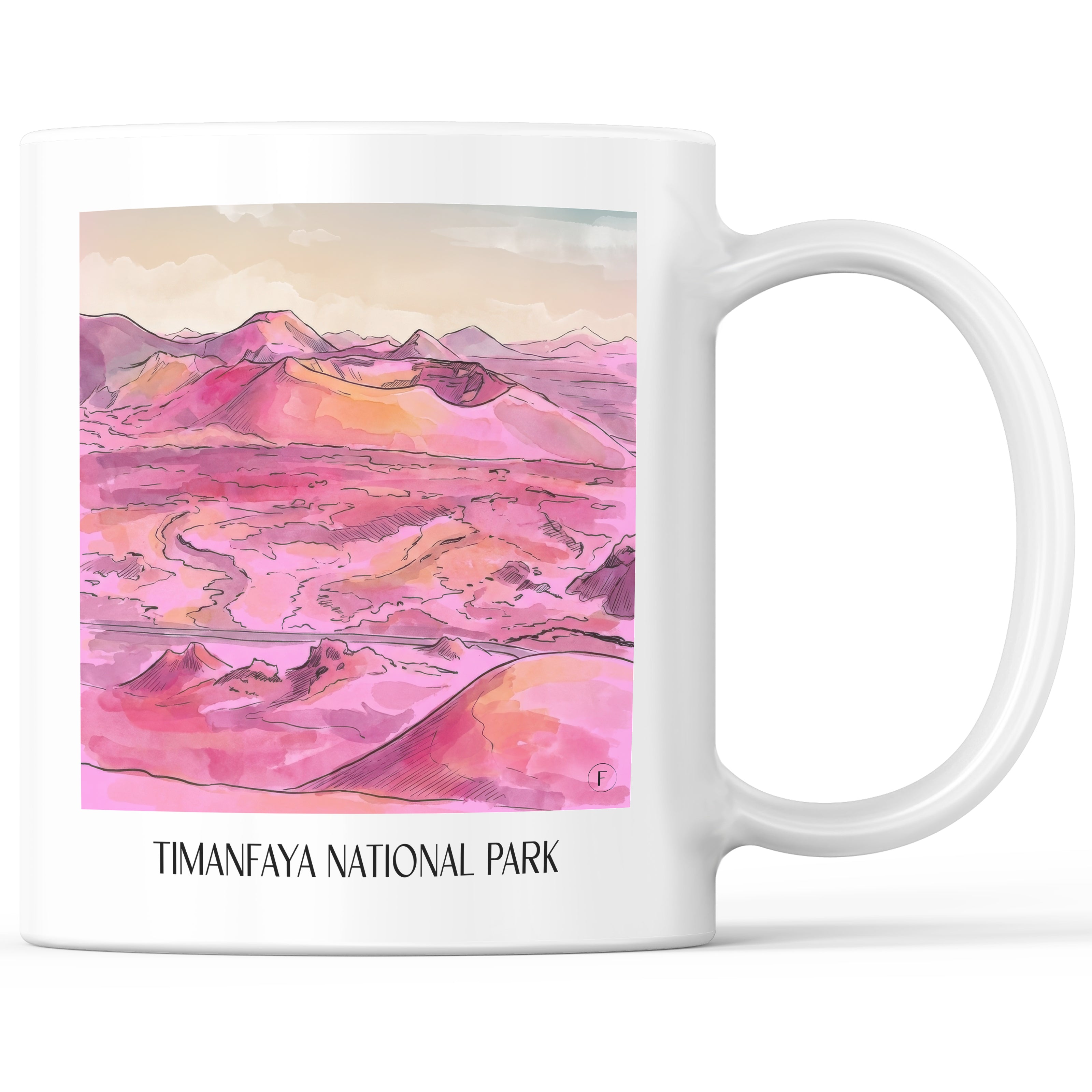 Timanfaya Nationalpark Kaffeebecher - Lanzarote - Spanien Becher - Kaffeetasse im Aquarell Pink Stil - favplace