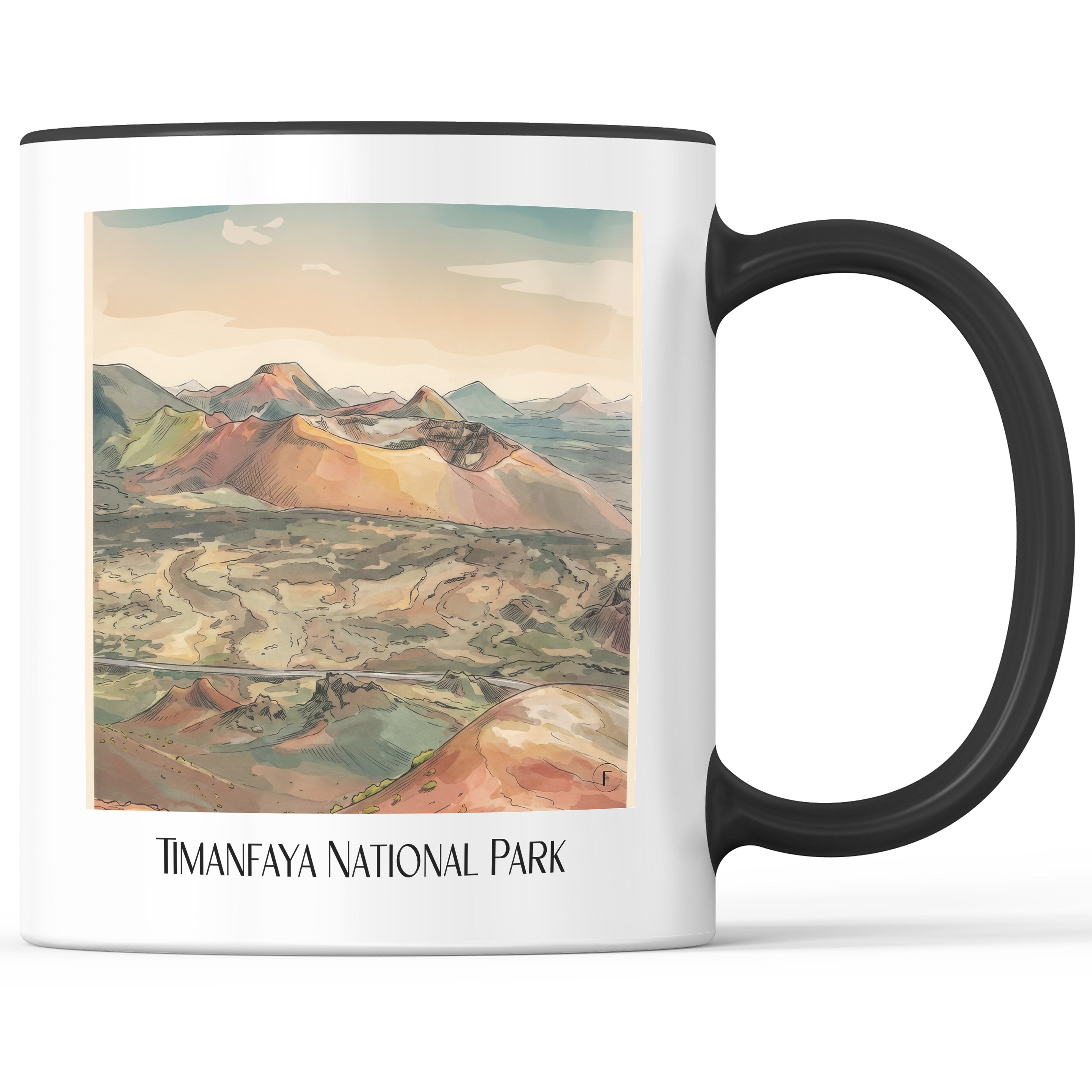 Timanfaya Nationalpark Kaffeebecher - Lanzarote - Spanien Becher - Kaffeetasse im Aquarell Stil - favplace