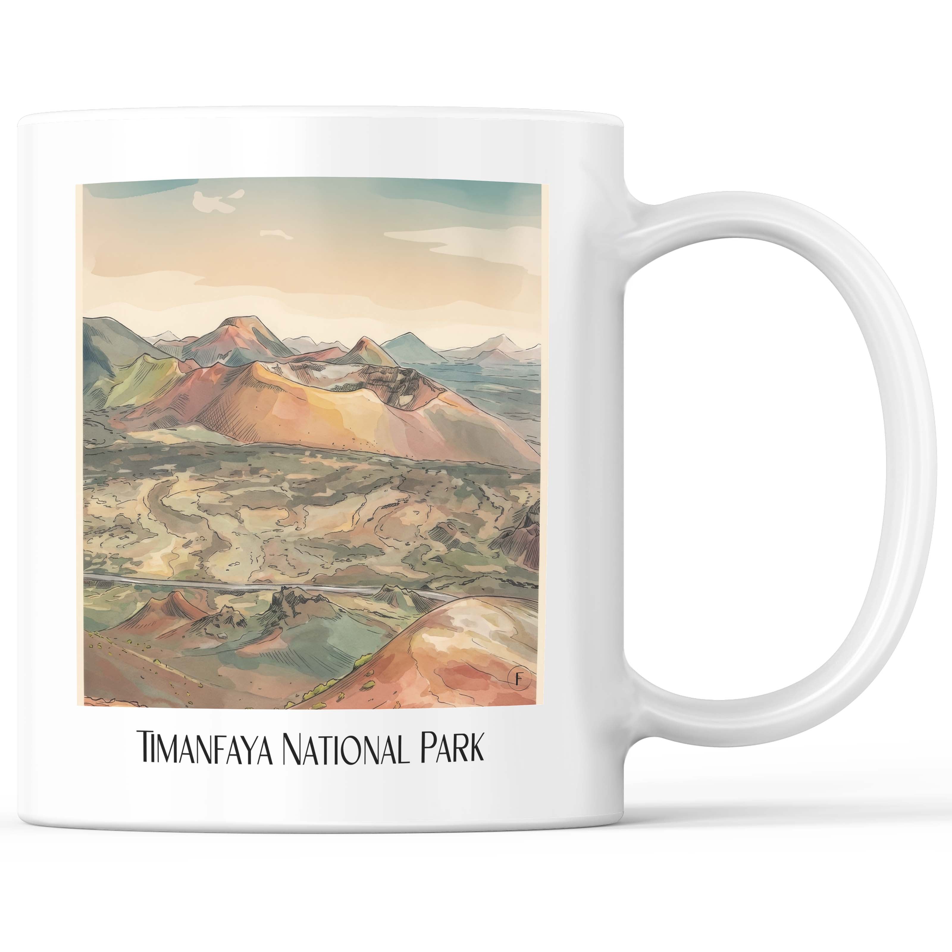 Timanfaya Nationalpark Kaffeebecher - Lanzarote - Spanien Becher - Kaffeetasse im Aquarell Stil - favplace