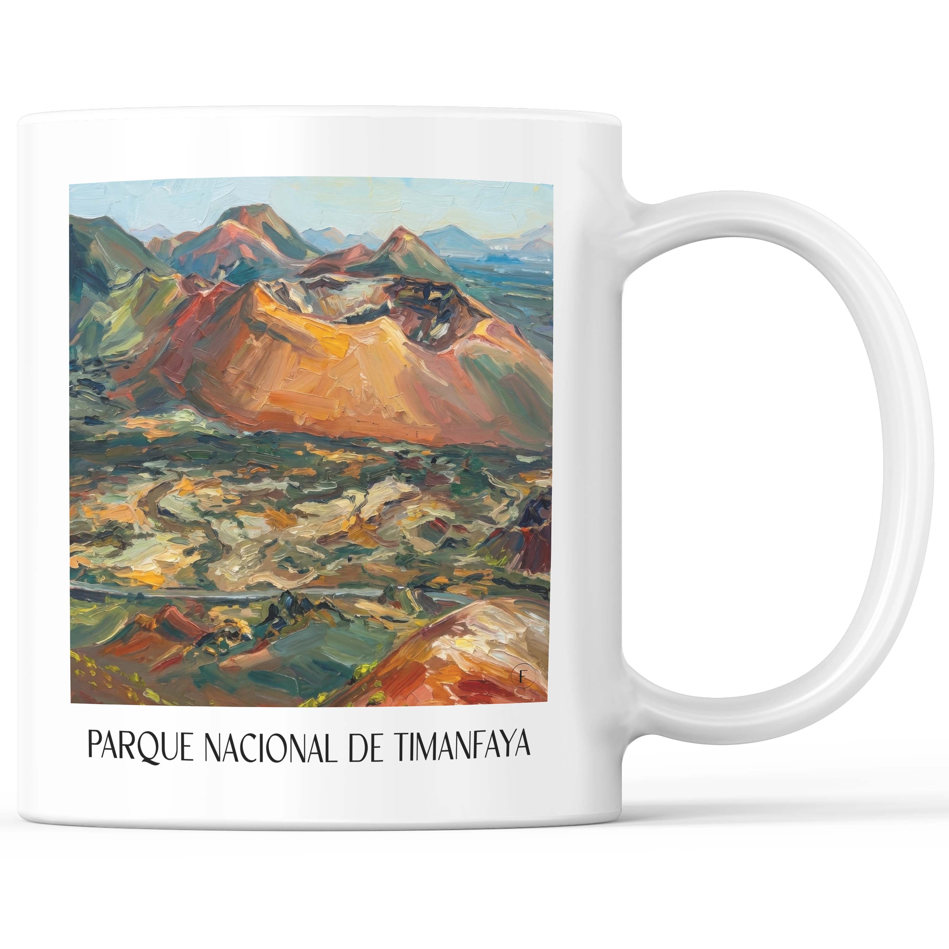 Timanfaya Nationalpark Kaffeebecher - Lanzarote - Spanien Becher - Kaffeetasse im Ölgemälde Stil - favplace