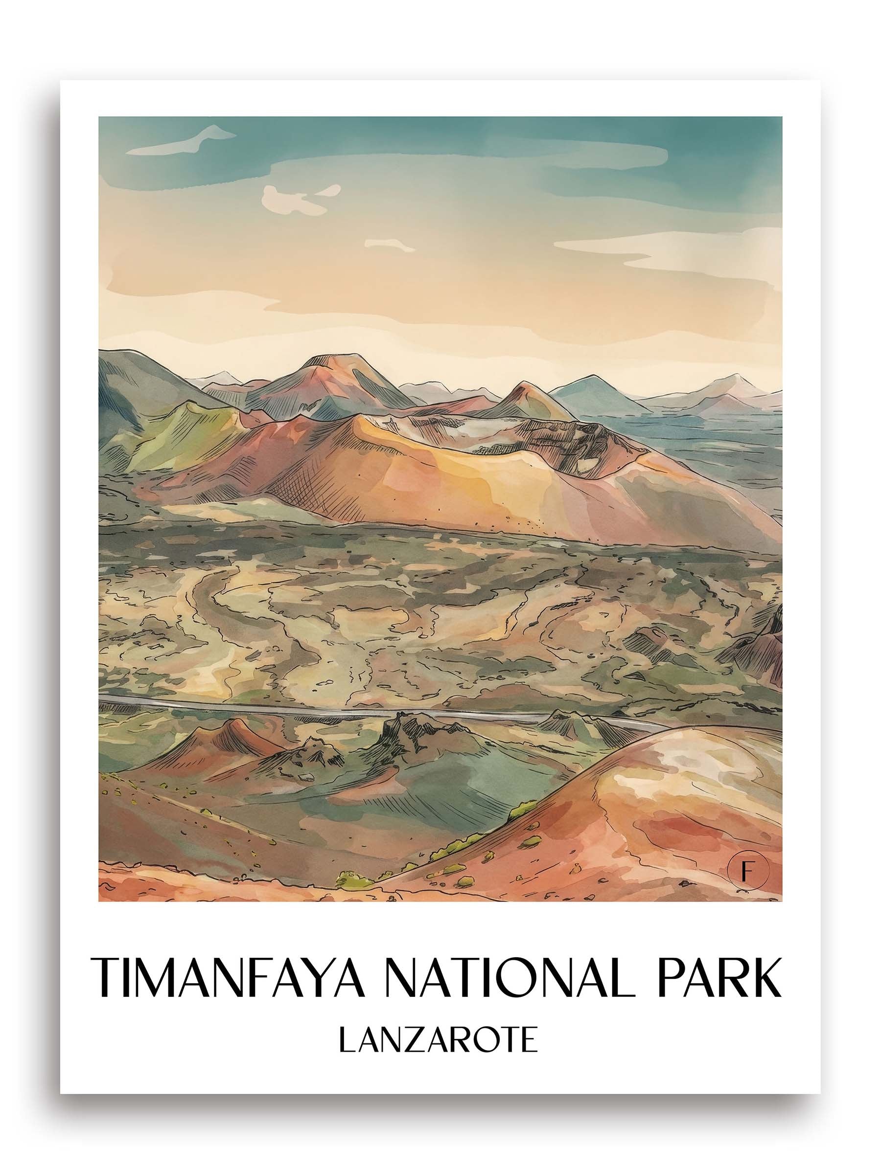 Timanfaya Nationalpark Poster - Lanzarote - Spanien Kunstdruck - Aquarell von A4 bis A1 - favplace
