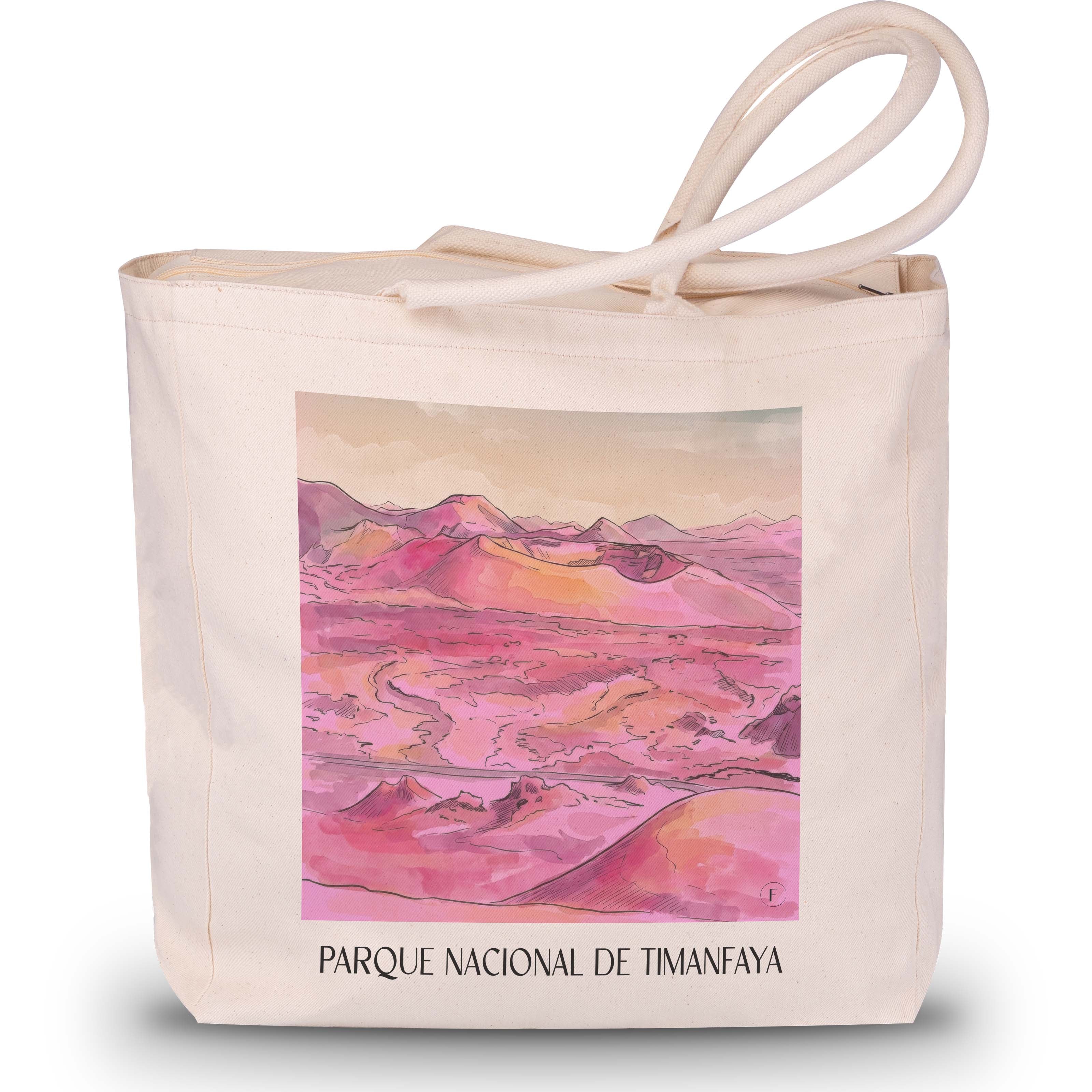 timanfaya-nationalpark-lanzarote-spanien-einkaufstasche-aquarell-pink-rosa