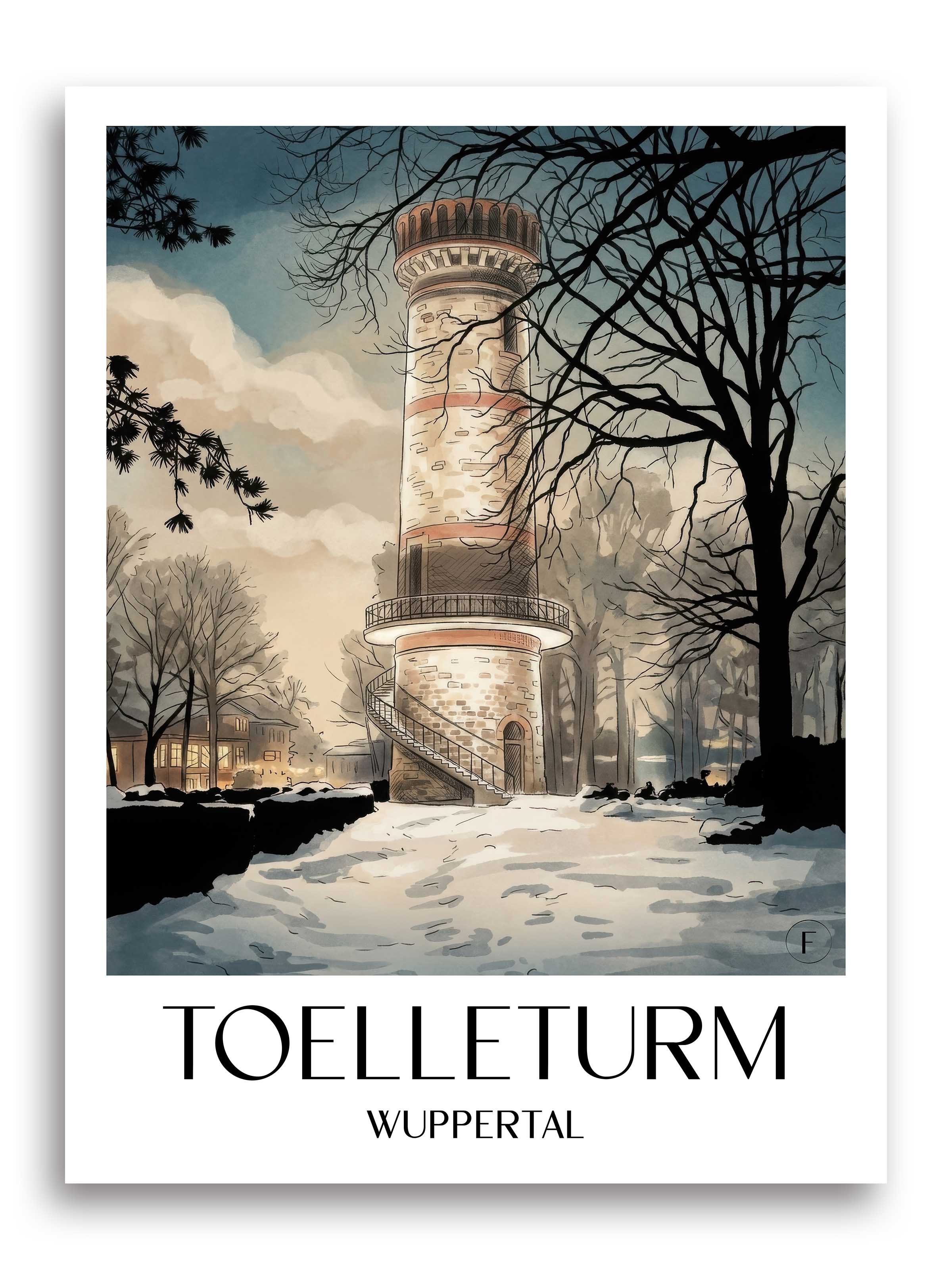 Toelleturm Poster - Wuppertal - Deutschland Kunstdruck - Aquarell von A4 bis A1 - favplace