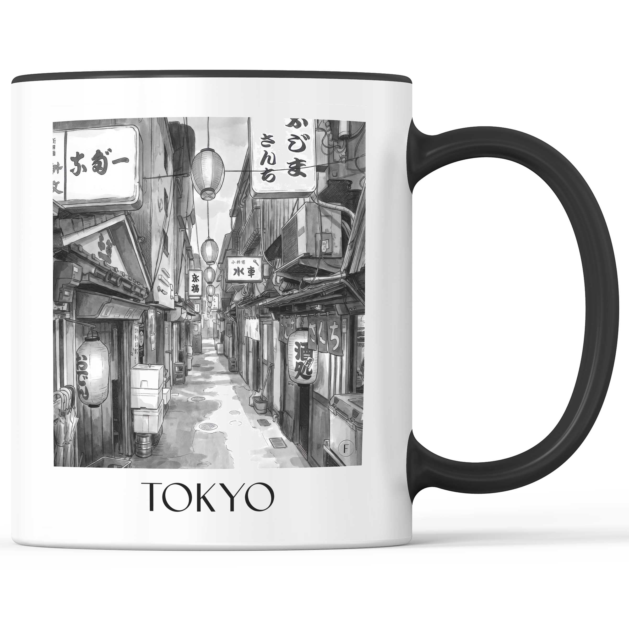 tokyo-japan-kaffeebecher-aquarell-schwarz-weiss