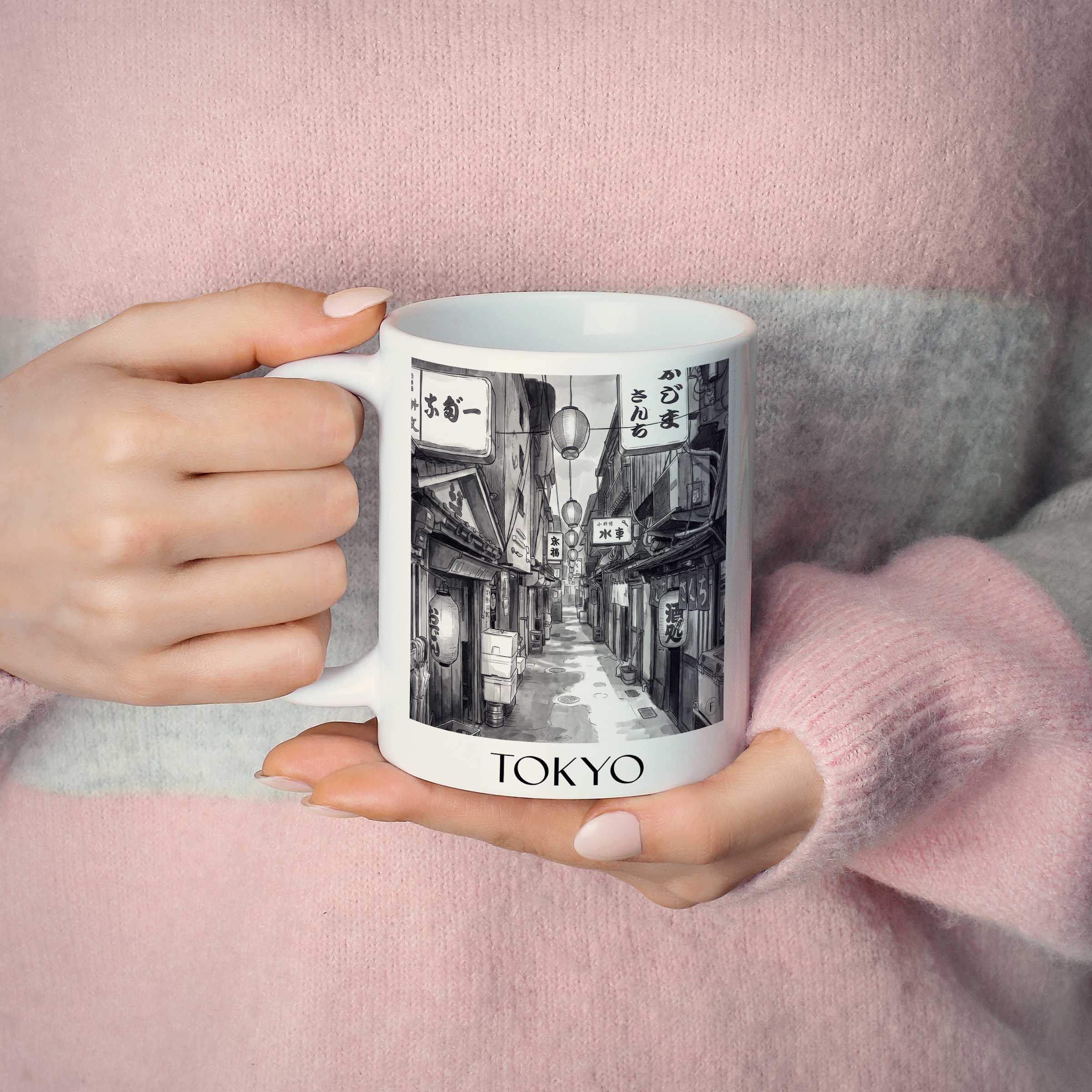 tokyo-japan-kaffeebecher-aquarell-schwarz-weiss
