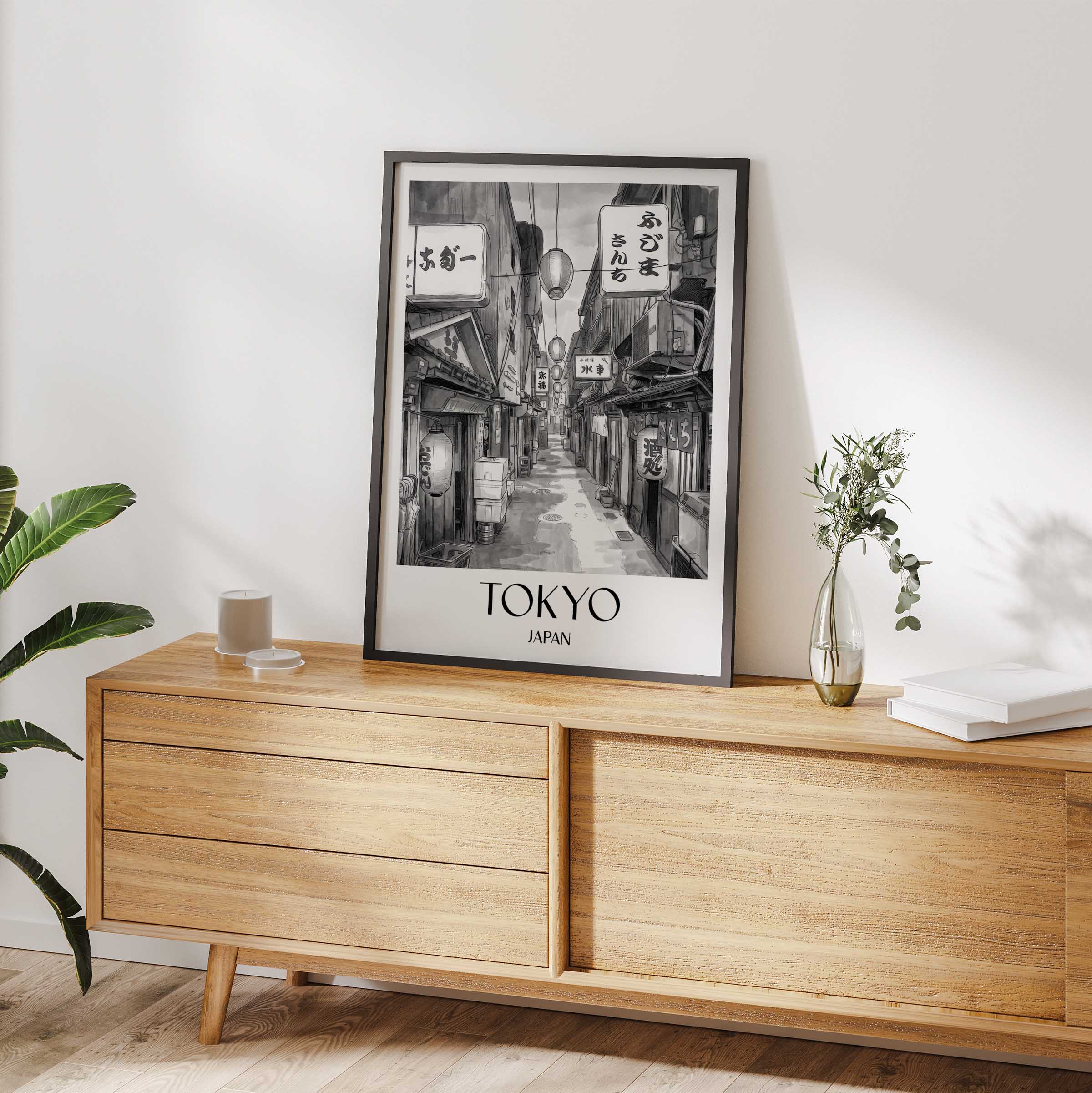 tokyo-japan-poster-aquarell-schwarz-weiss