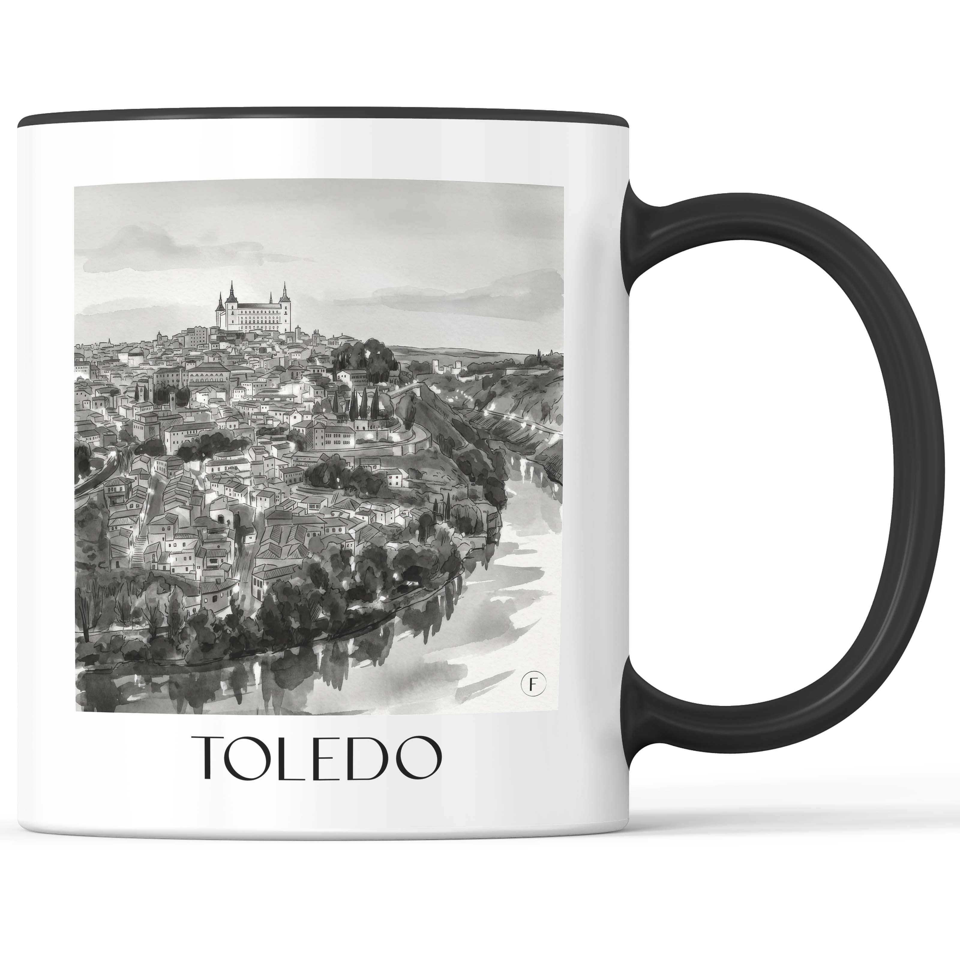 Toledo Kaffeebecher - Spanien - Spanien Becher - Kaffeetasse im Aquarell Schwarz-Weiß Stil - favplace