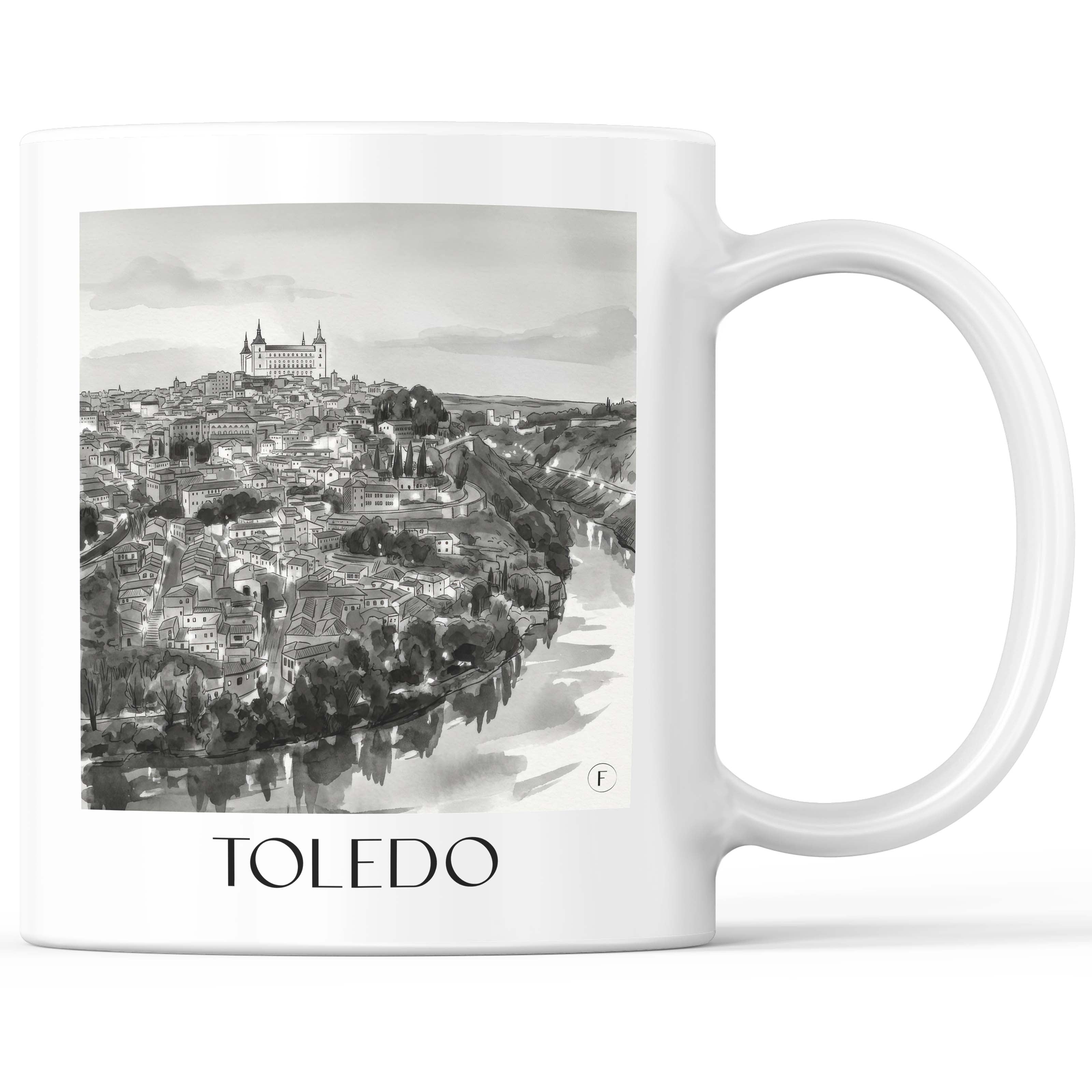 Toledo Kaffeebecher - Spanien - Spanien Becher - Kaffeetasse im Aquarell Schwarz-Weiß Stil - favplace