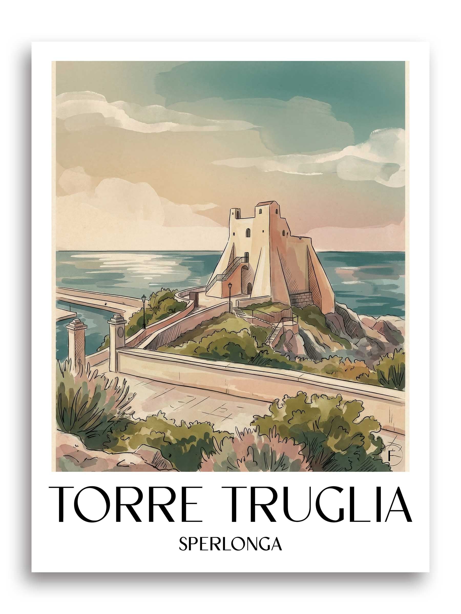 torre-truglia-sperlonga-italien-poster-aquarell
