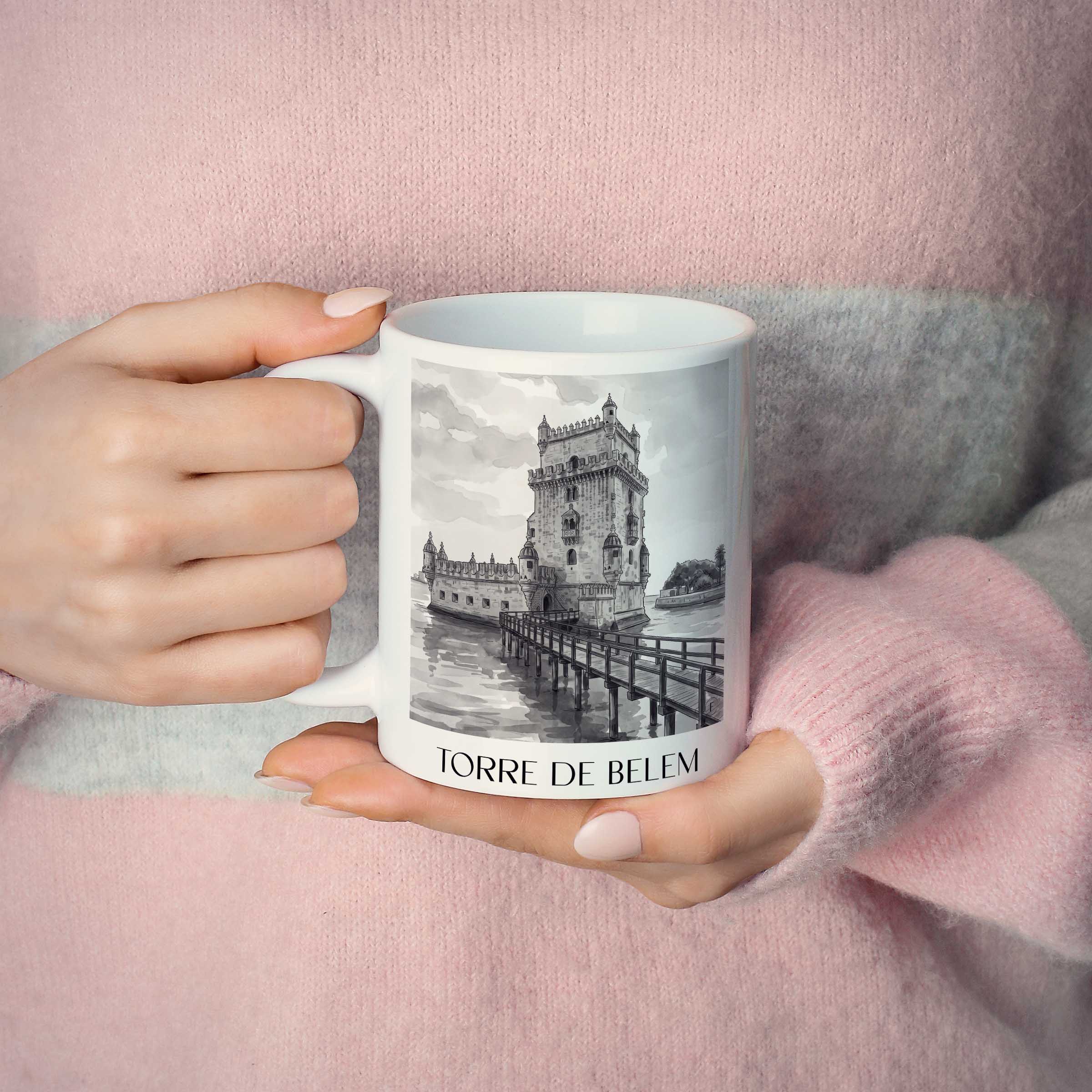 torre-de-belem-lissabon-portugal-kaffeebecher-aquarell-schwarz-weiss