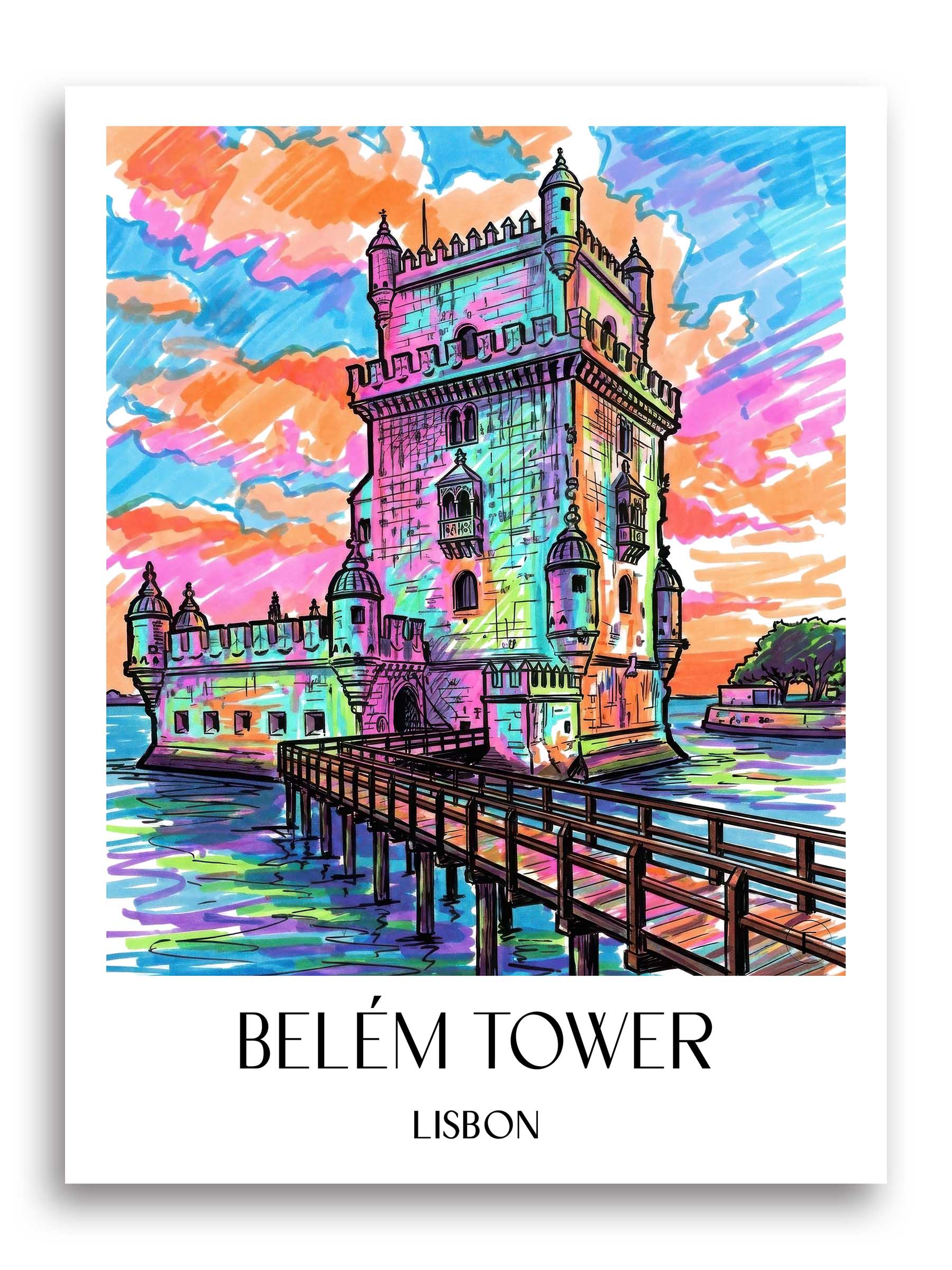 Torre de Belem Poster - Lissabon - Portugal Kunstdruck - Tag Graffiti von A4 bis A1 - favplace